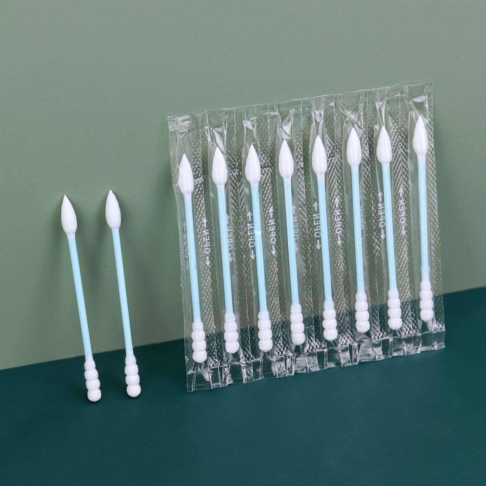 300 Count Individually Wrapped Cotton Swabs, Travel Cotton Swabs, Cotton Stick, Spiral Pointed Cotton Swab, Individually Wrapped Spiral Pointed Swabs for Ear,Makeup,Clean (Blue) 5
