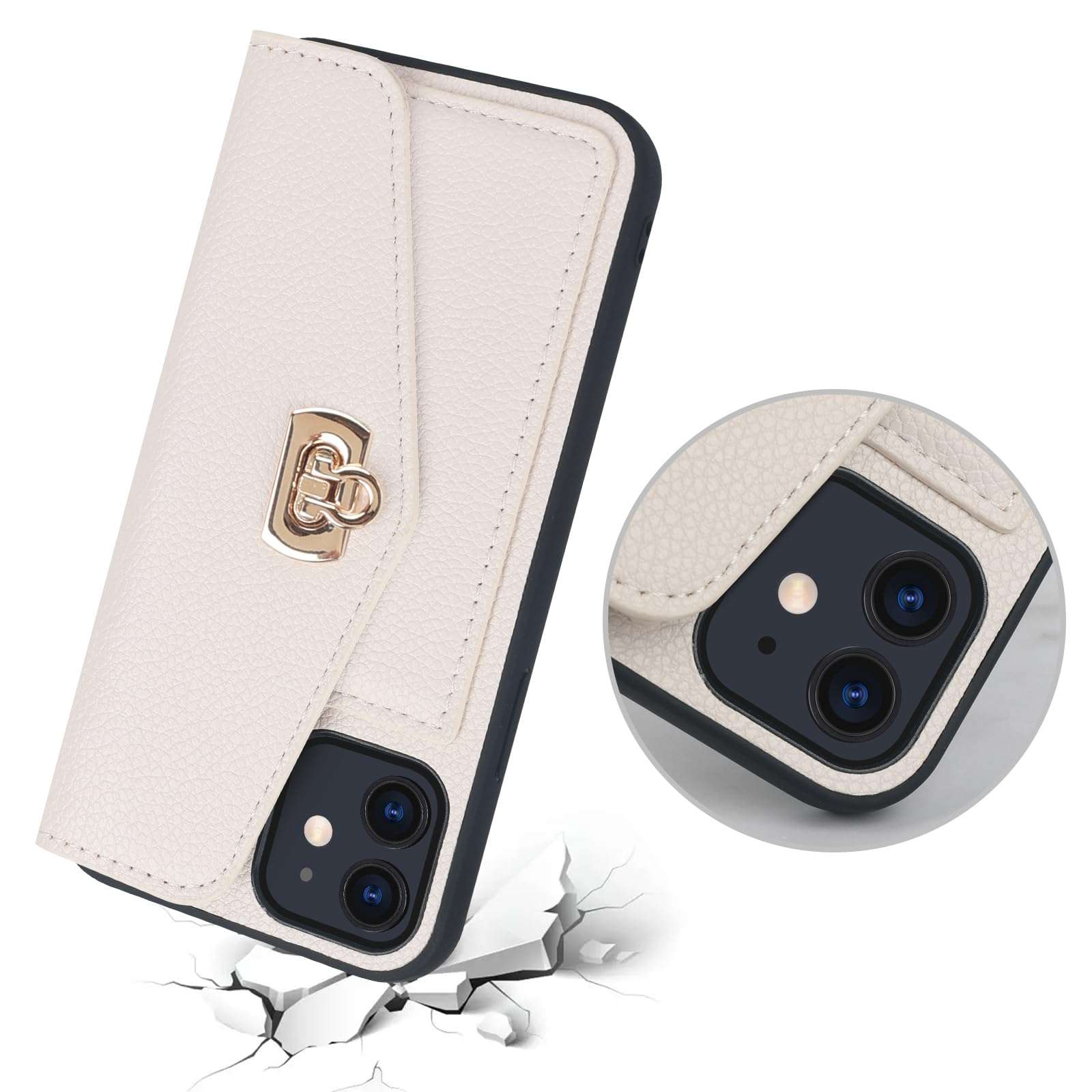 LUVI Wallet Card Holder for iPhone 12 Pro Max Case with Crossbody Neck Strap Lanyard Purse Handbag Shoulder Strap Cover PU Leather Luxury Fashion 3D Crocodile Snake Skin Case 6.7 inch White 5