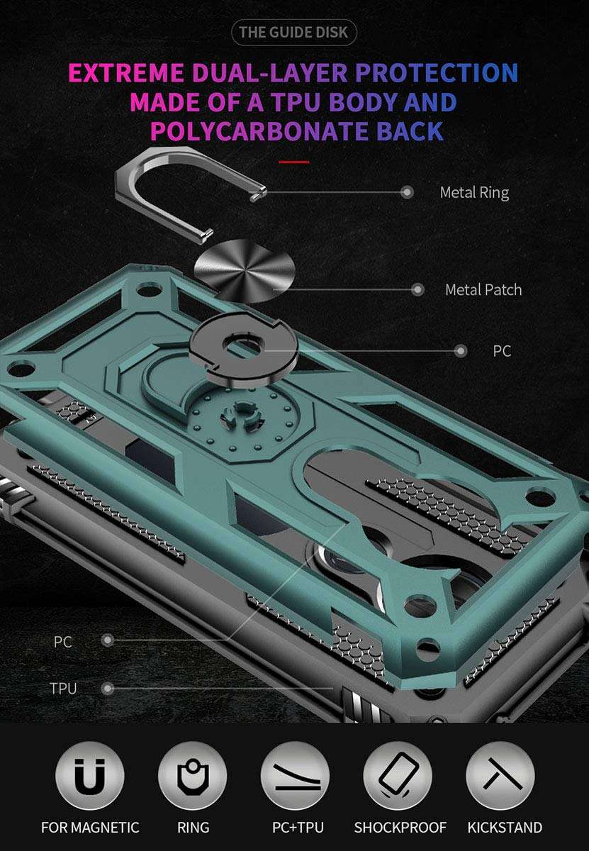 Moto G7 Play Case, [ Military Grade ] Shock-Absorption Bumper Cover Moto G7 Play Anti-Scratch Case with Ring Car Mount Kickstand for Moto G7 Play - Teal 3