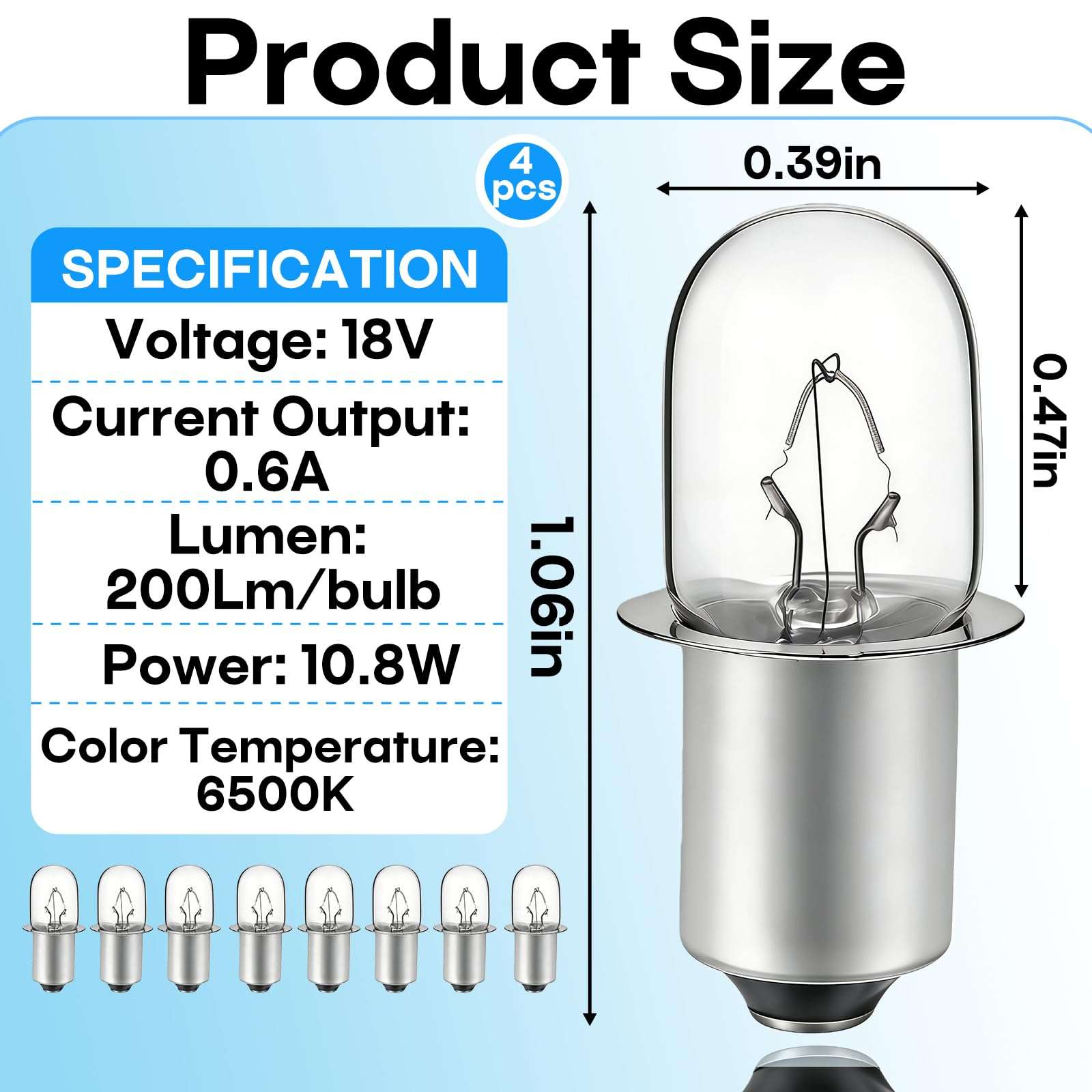 4 Packs XPR18 18v 0.6A Xenon Flashlight Bulb Compatible with Dewalt DW9083, DW908, DW919 and DC509 Flashlights, Flashlight Replacement Part, Durable 4