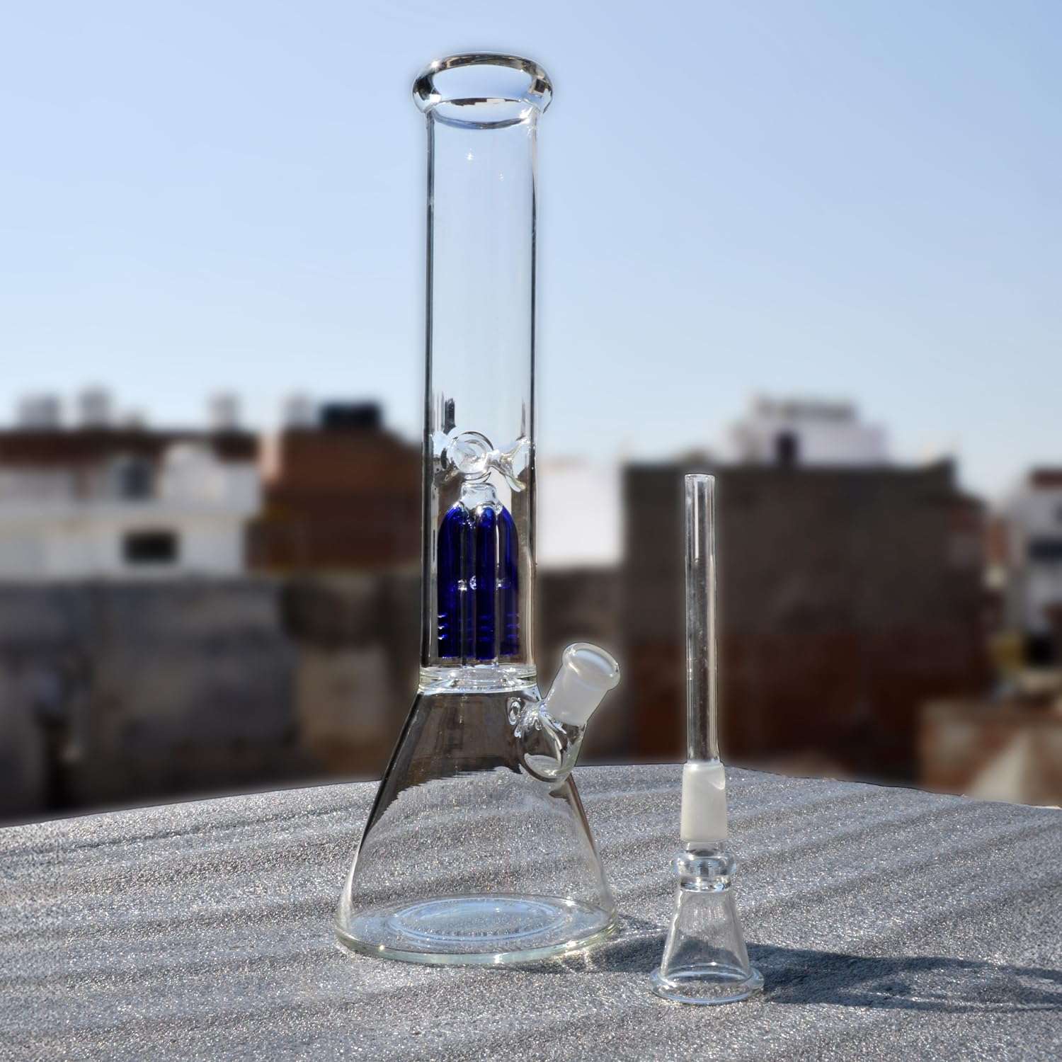 12 Inch 35mm 4 Leg Percolator Glass Bong + Free 5 Glass Filters + 1 Brush + 1 14mm Bong Slide + 1 Silicone Cleaning Cap 4