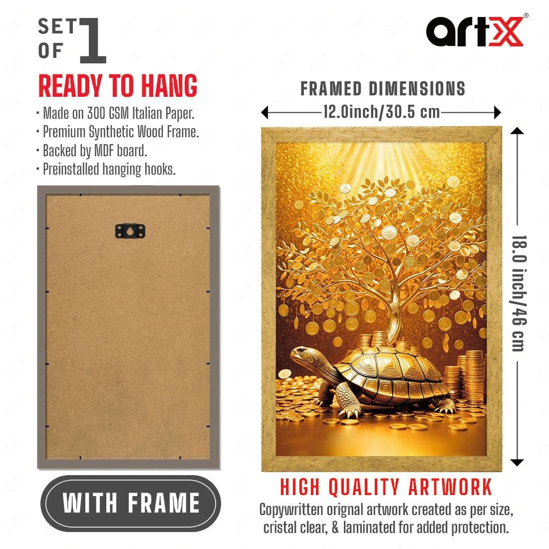 ArtX Paper Money Tree Painting For Vastu, Golden Money Tree Frame For Wall, 12.0 x 18.0 inch, Multicolorm, Set of 1 3