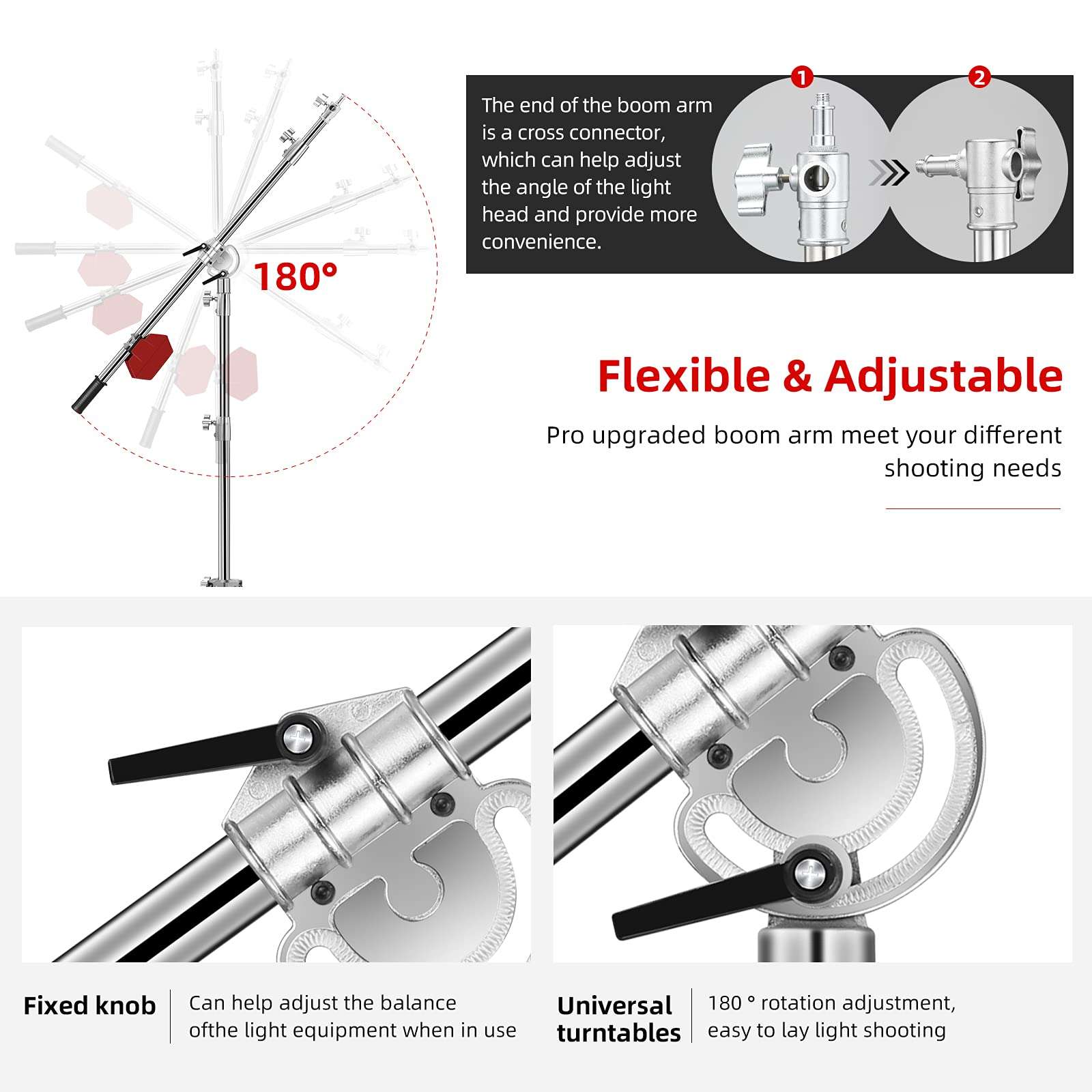 Soonpho Stainless Steel Light Stand with Boom Arm & Hammer, Max.12.2ft/3.7m Heavy Duty Adjustable Tripod with 6.6ft/200cm Boom Arm for Studio Photography Softbox,Reflector,Monolight,Light,Umbrellas 4
