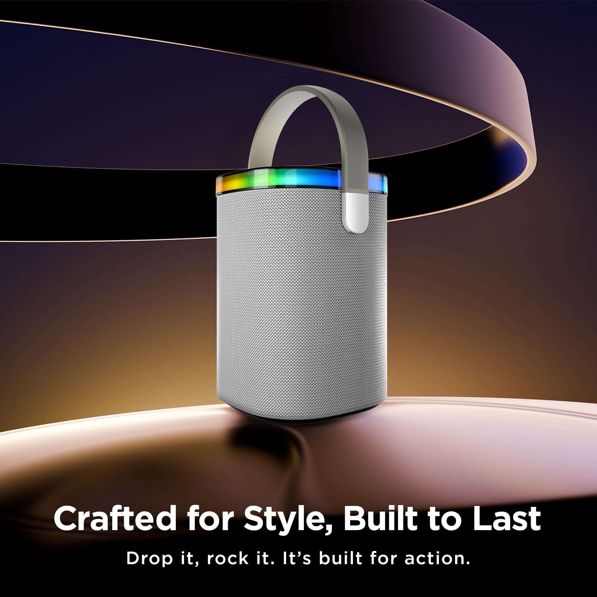 Pebble Newly Launched Mystic Bluetooth Speaker with RGB Lights, 1800mAh Battery, Premium Fabric Design, Type-C Fast Charging, FM/TFT/USB/AUX Support, Wireless Speaker with Multicolor LED Modes - Grey 3