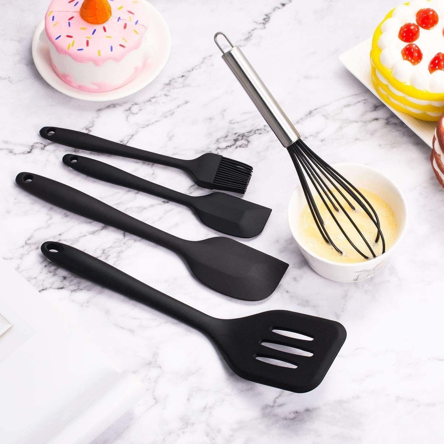 6-Piece Silicone Spatula Set – Heat Resistant, Non-Stick, Flexible, BPA-Free Kitchen Utensils for Cooking, Baking, Mixing & Icing with Seamless One-Piece Design – Black 3
