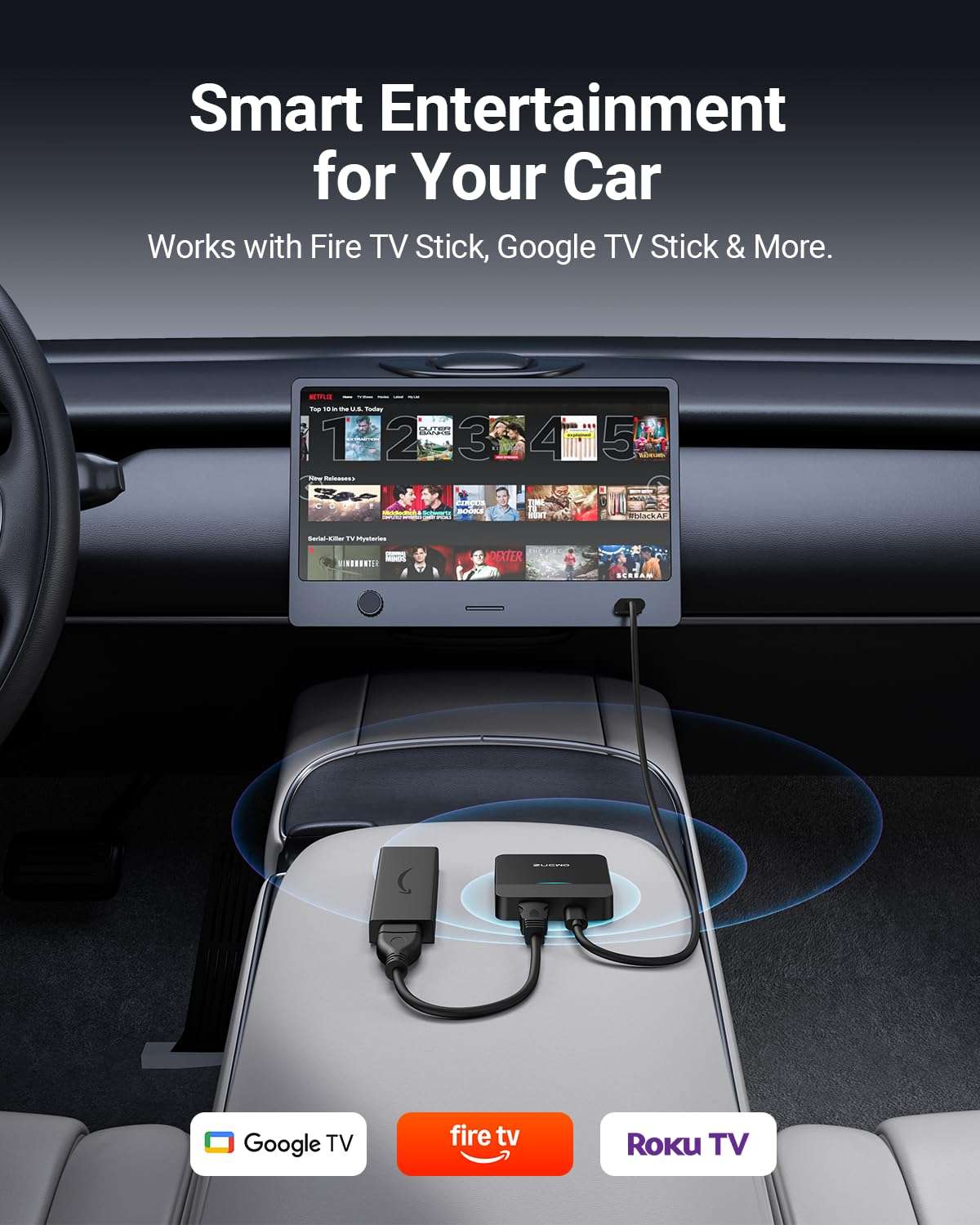 ZUCWO Wireless CarPlay Adapter & Car TV Mate Support Video HDMI Converter for TV Stick/Game Machine, 2-in-1 CarPlay HDMI Multimedia for Cars with Factory Wired CarPlay from 2016, Plug & Play, Black 6