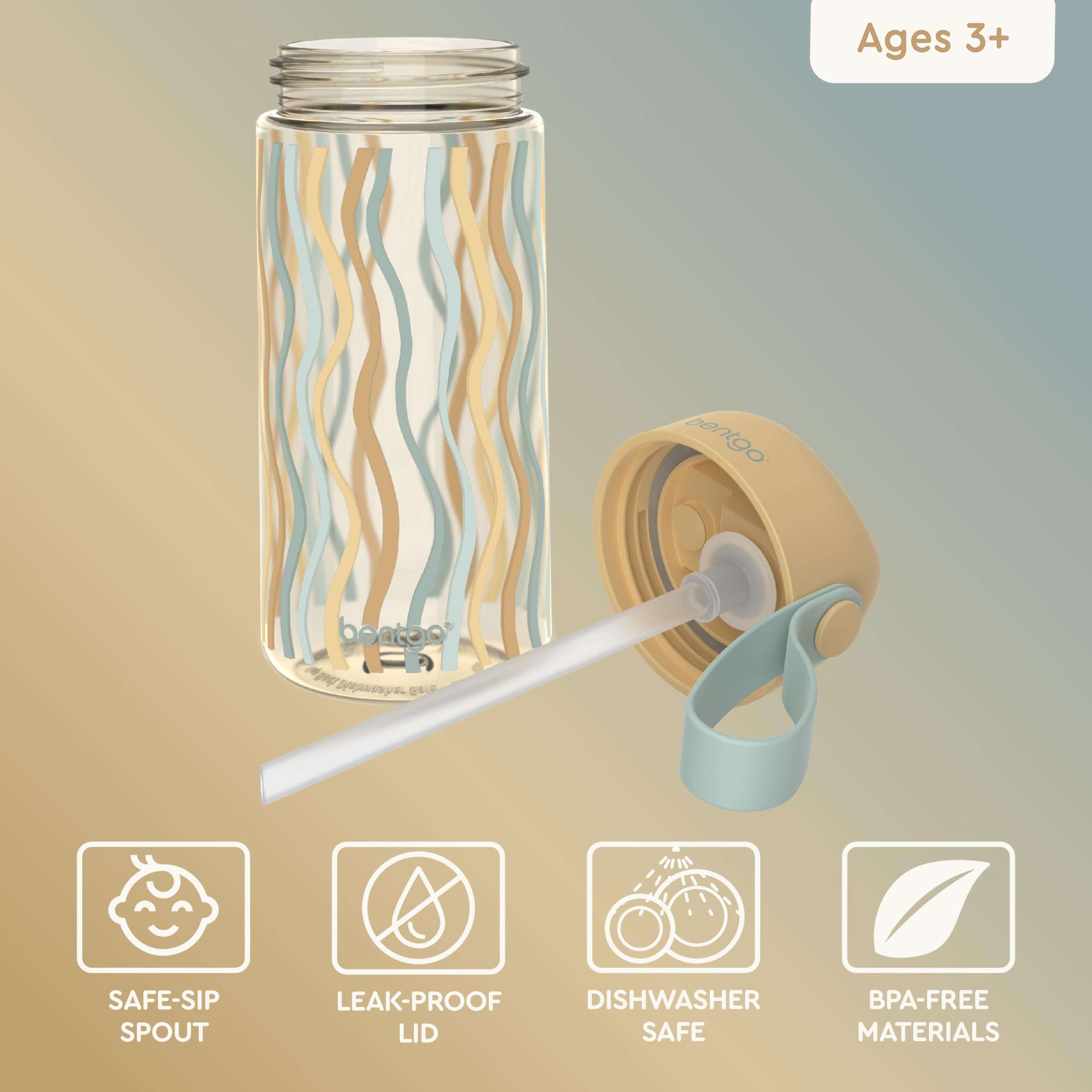 Bentgo Kids Water Bottle and Replacement Straws Set (Wavy) 6