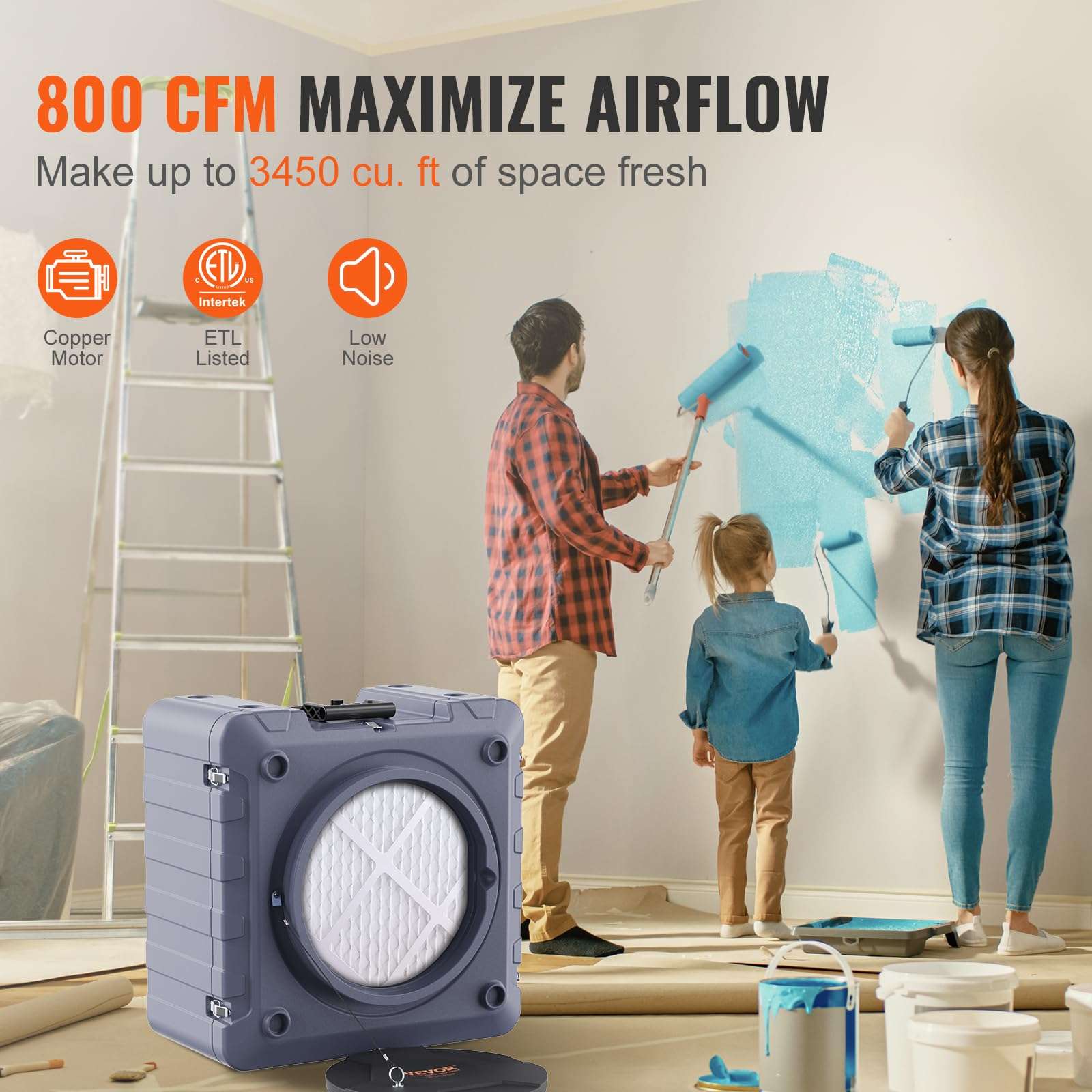 VEVOR Air Scrubber with 3-Stage Filtration, Stackable Negative Air Machine 800 CFM & Mophorn 25ft PVC Flexible Ducting, 8 Inch Hose, Orange 5