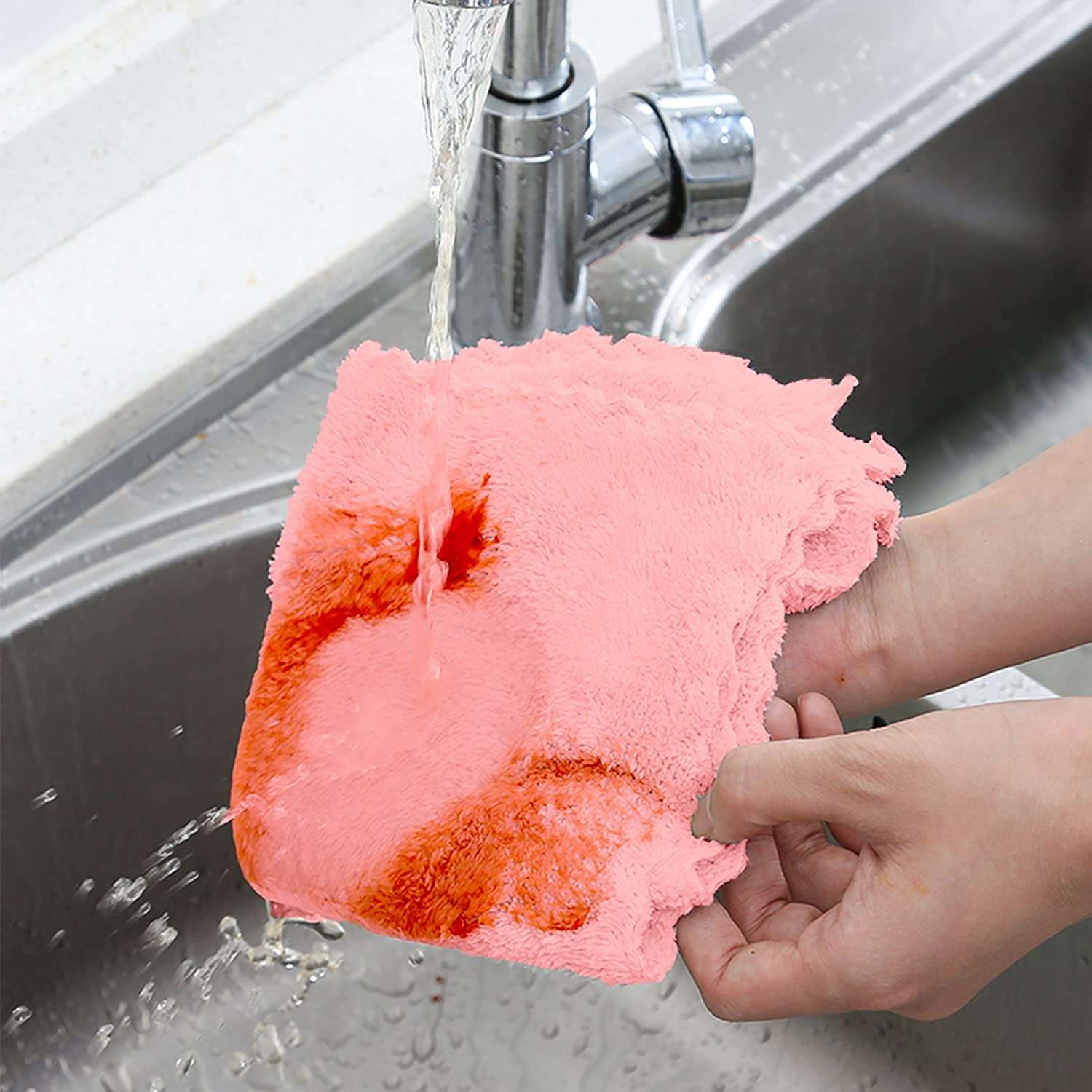 CHOOBY Kitchen Dish Towels 8 Pack, Super Absorbent Fast Drying Kitchen Rags, Coral Fleece Dish Towels, Nonstick Oil Dish Cloths Reusable Tea Towels and Ultra Soft Bar Towels 5