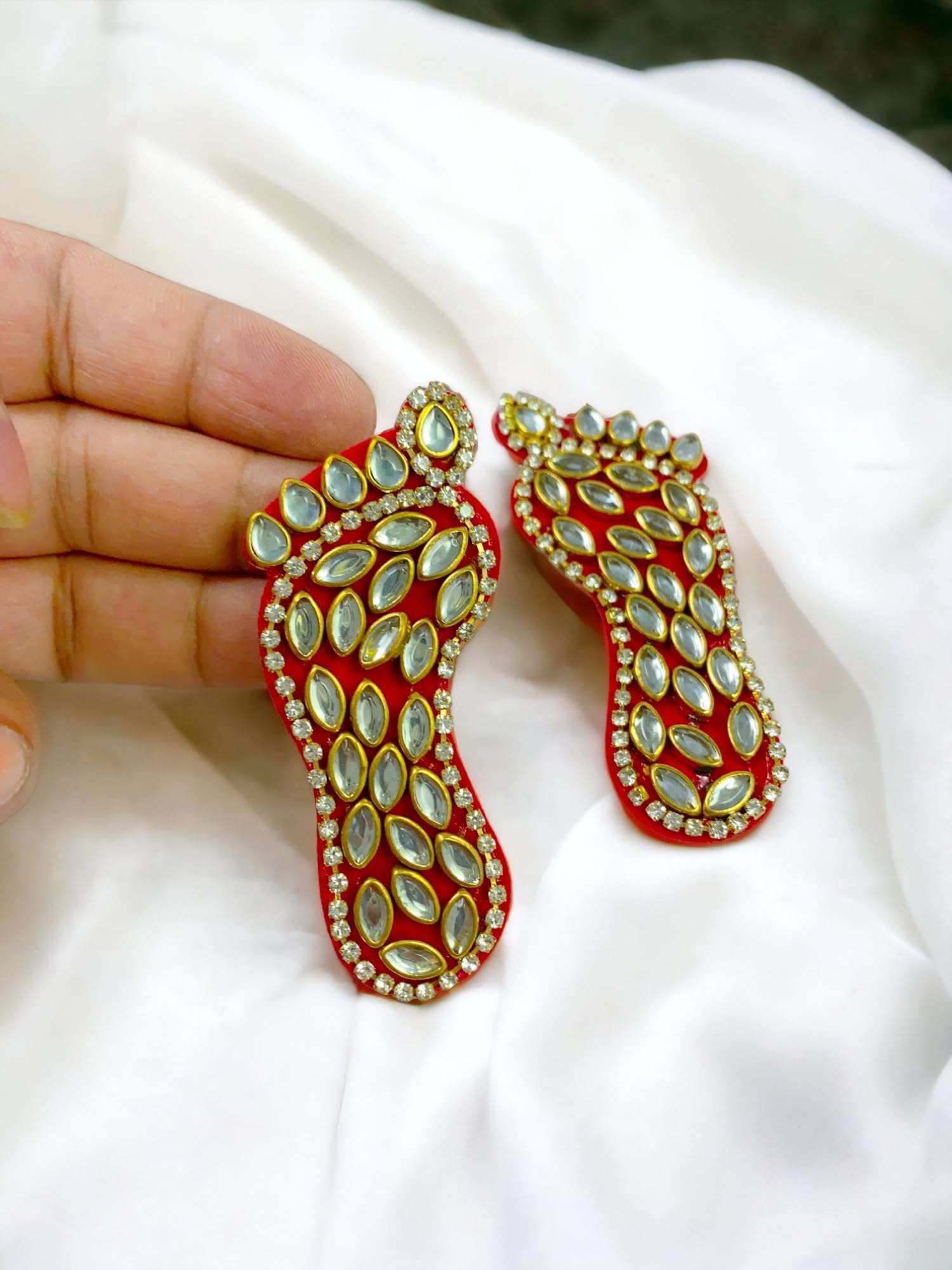 Sesonby 2 Pair Set Kundan Lakshmi Charan Paduka Diwali Lakshmi Charan Lucky Charm Footprints of Maha Lakshmi Diwali Decoraion Pooja Festival Decoration Wall Stickers 4