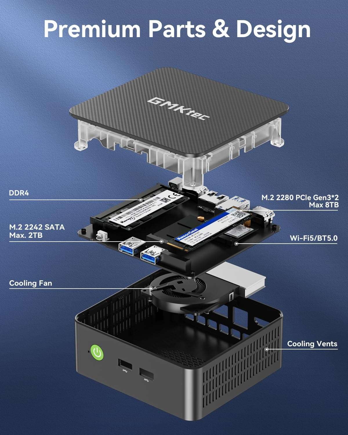 GMKtec Mini PC Computers N95(Turbo 3.4GHz) 16GB DDR4 512GB SSD Desktop Computer 4K Dual HDMI Display/3x USB3.2/WiFi 5 BT5.0/RJ45 Ethernet Nucbox G3S 5