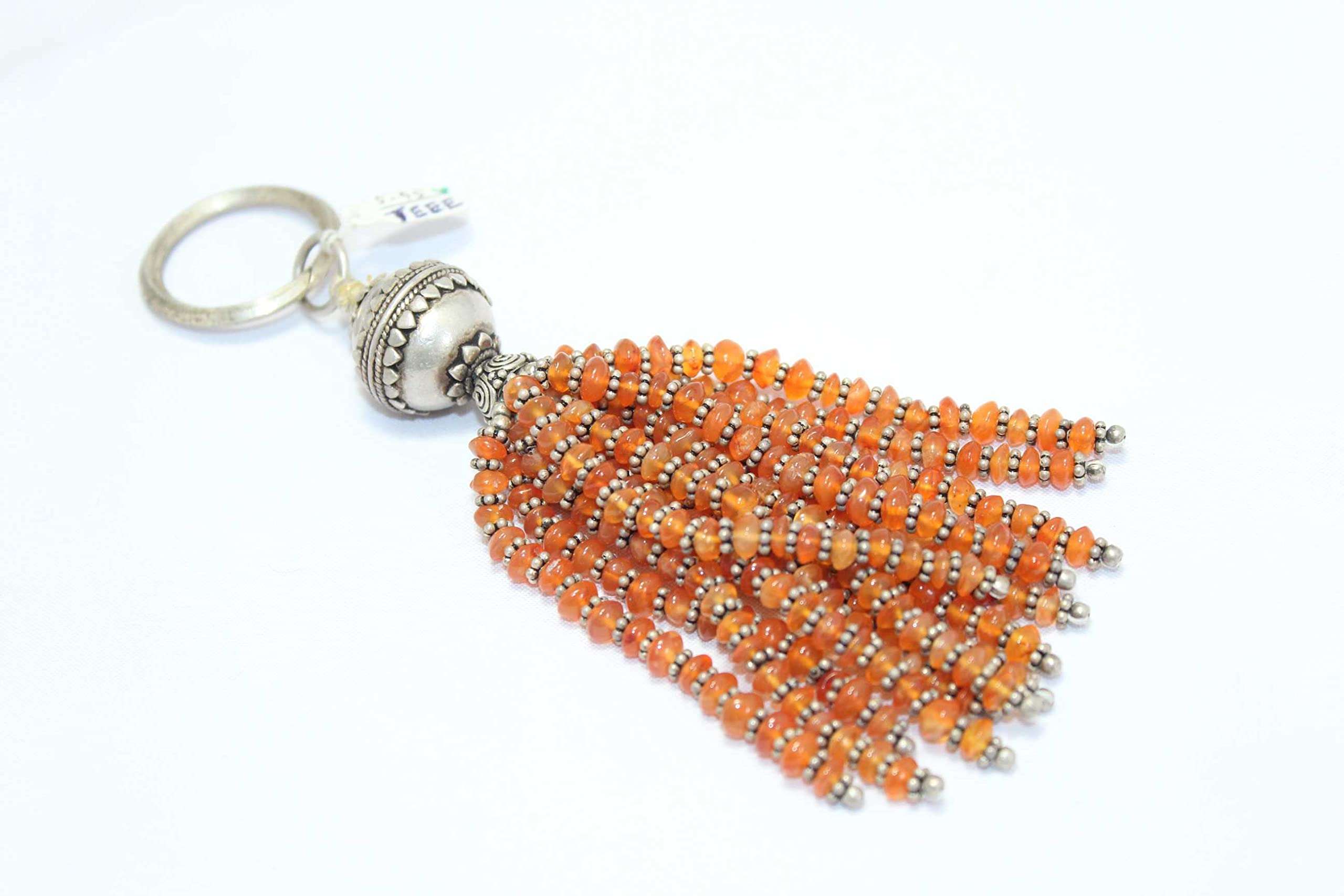 PH Artistic Key Chain 925 Solid Sterling Silver For Charms Key Holder Carnelian Stone D41 3