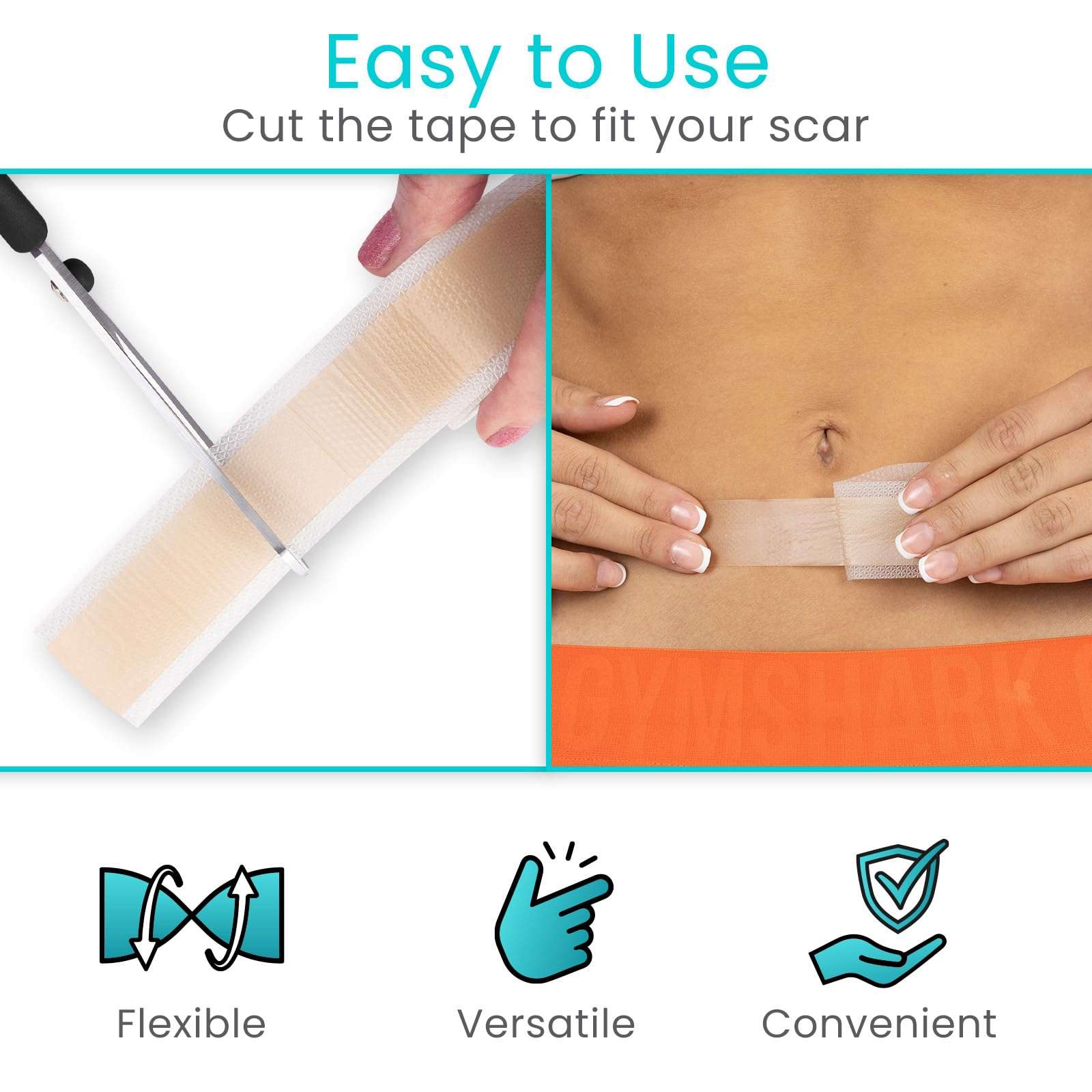 ViveCare Silicone Scar Sheet Tape for Surgical Scars - Medical Grade Silicone Scar Patches for After Surgery - Silicone Bandage Gel Healing Tape Strips - for Scars, C Section (Beige) 6