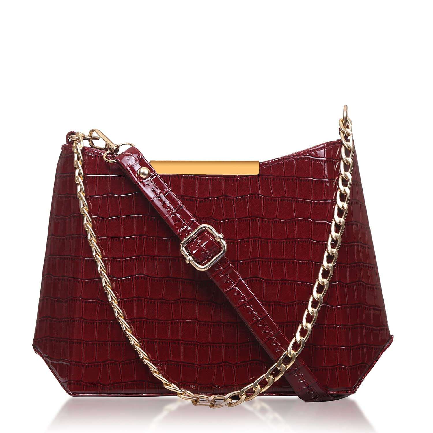 Wenz Faux Leather Classic Satchel Trendy Chain Strap Shoulder Crossbody Sling bag For Women & Girl (Maroon)