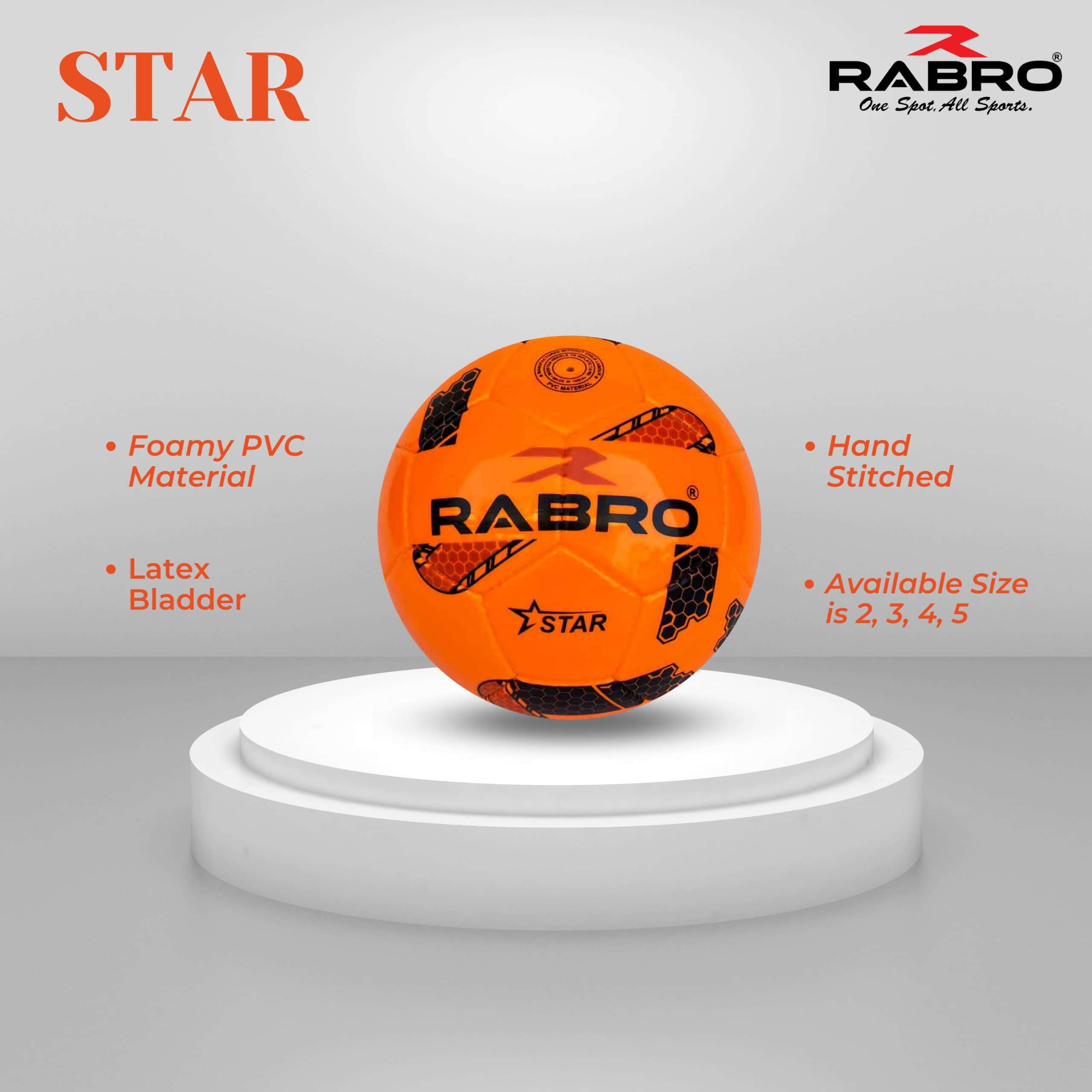 RABRO Football, Football Size 5, Orange Star Soccer PVC Football 5