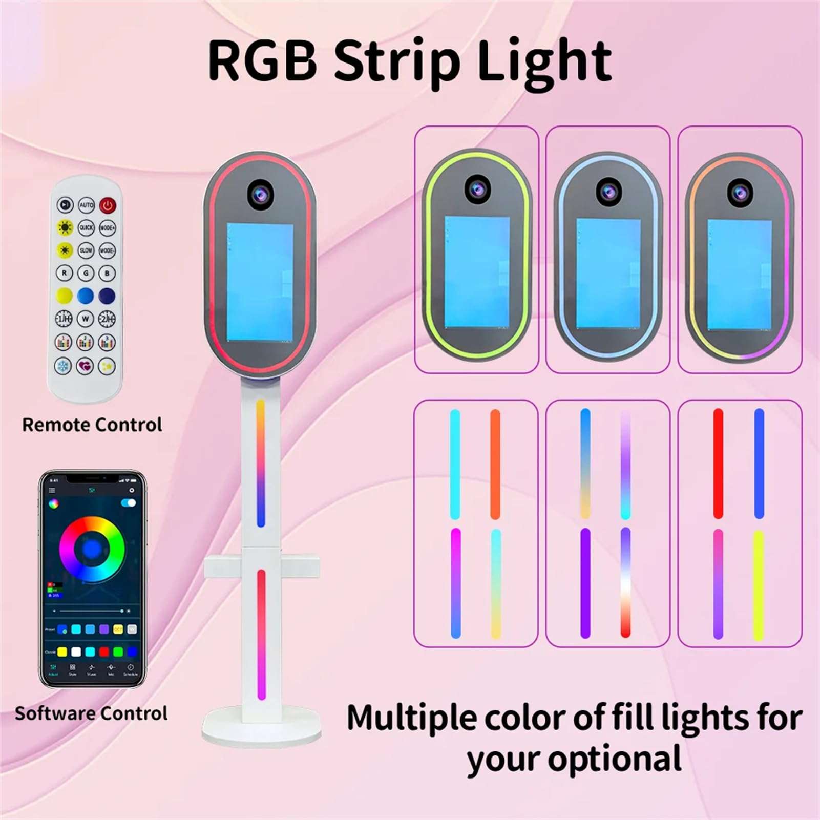 FXNFXLA Mirror Photo Booth for Camera, DSLR Selfie Station Photobooth Shell Stand Machine with 15.6" Touch Screen, RGB Light and Flight Case, for Events Rental 5