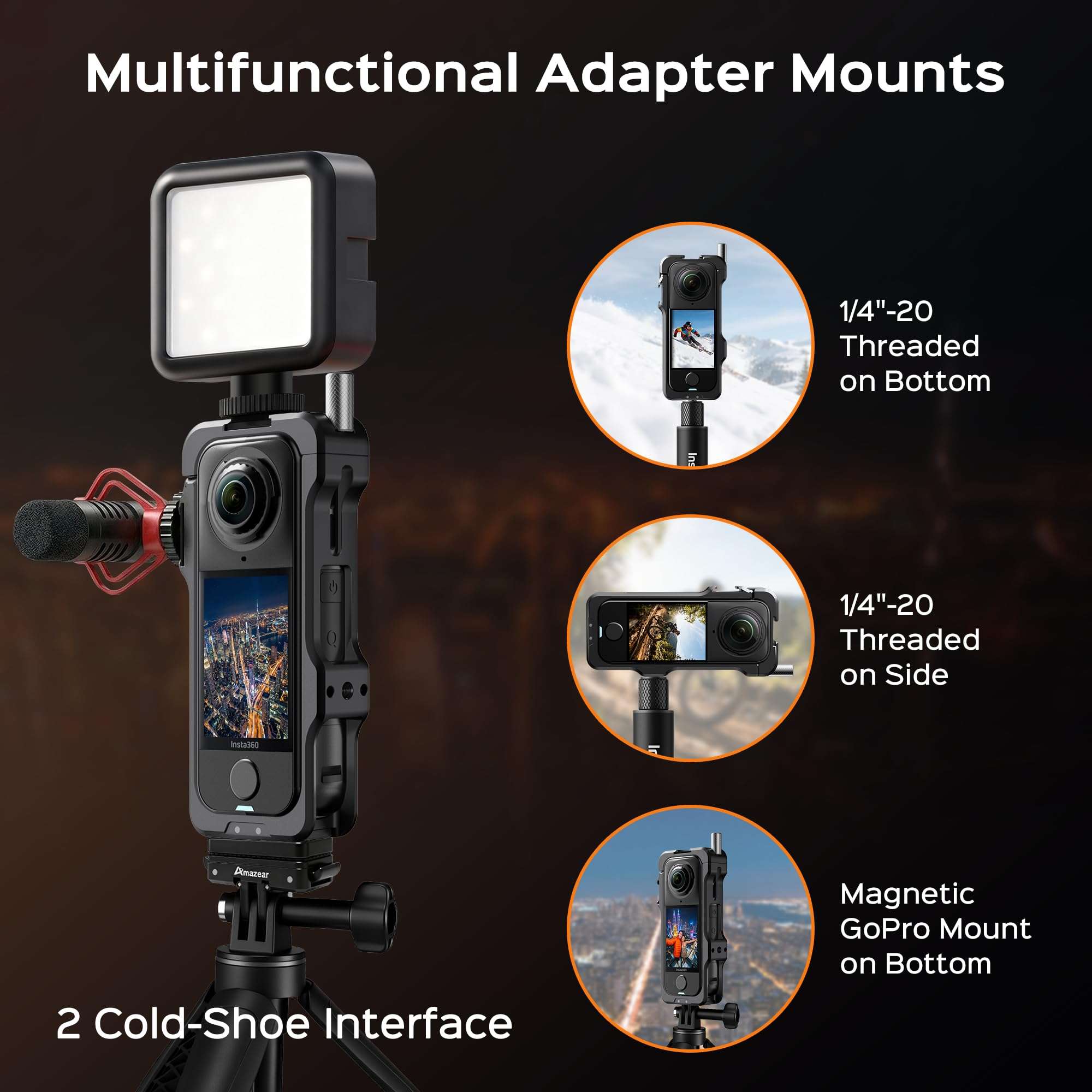 AMAZEAR Metal Protective Case for Insta360 X4 Air Accessories, Insta 360 X4 Air Multifunction Utility Frame Aluminum Cage with Stronger Construction, Various Expansion Mounts, Metal Black 4