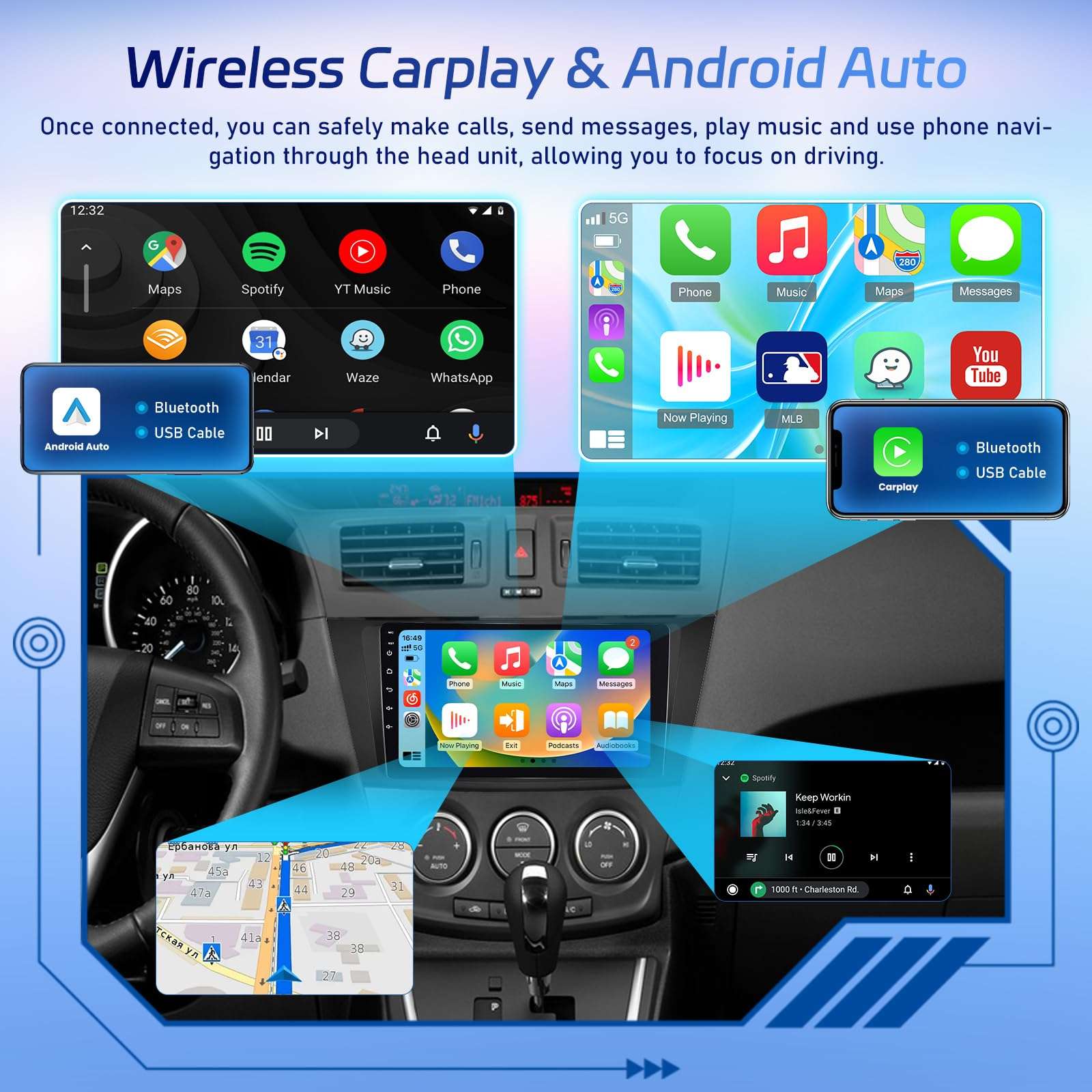 [Qualcomm 8 Core 4+64G] Android 15 Car Radio for Mazda 5 CW 2010-2015 with Wireless Carplay and Android Auto - 9 Inch 1280 * 720 IPS Touchscreen Car Stereo - DSP/GPS/WiFi/SWC + AHD Backup Camera 5