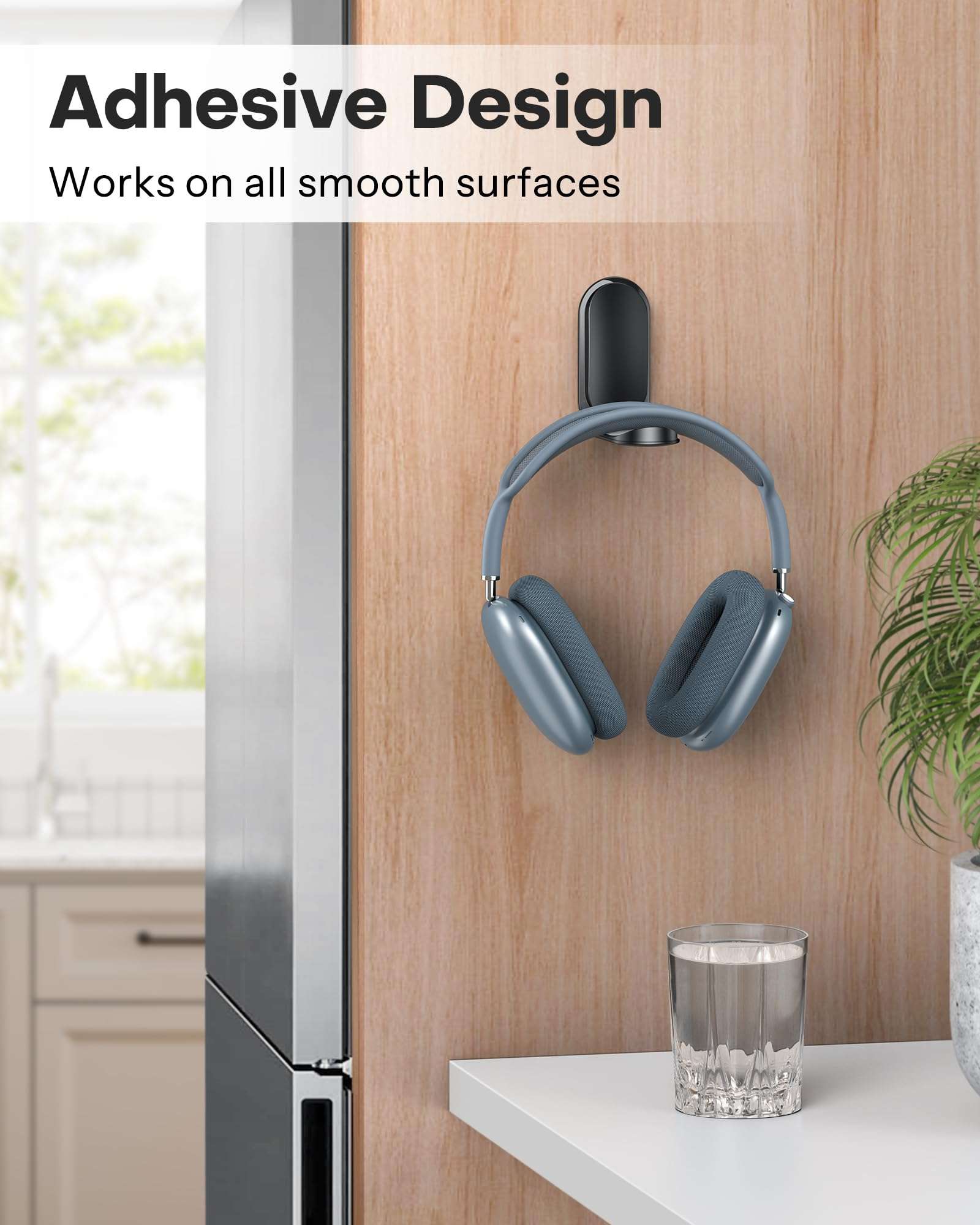 OMOTON Headphone Stand for Desk, Foldable Sticky Headset Stand Holder, Headphone Holder Hook Mount with Non-Slip Silicone, PC Gaming Accessories for Airpods Max, All Earphones- Black 5