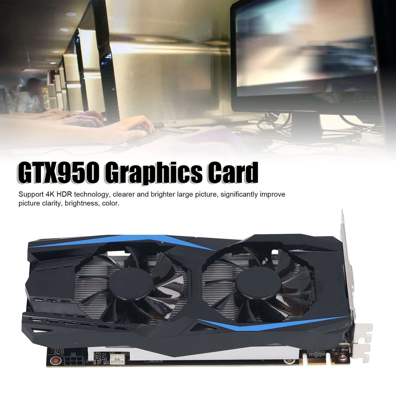 GTX 950 Graphics Card, 2GB GDDR5 128Bit Computer PC Gaming Video GPU Graphics Card, PCI Express 3.0 x 16, DVI,Display Port, HDMI, 4K HDR, Fan 2