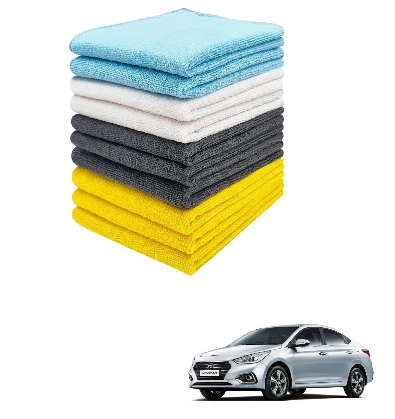 KOZDIKO Car Microfiber Cleaning Cloths 40x40cms 300 GSM (Pack of 10) Multi-Colour Highly Absorbent Lint and Streak Free Wash Cloth Compatible with Verna Nxtgen (2017-Present) 1