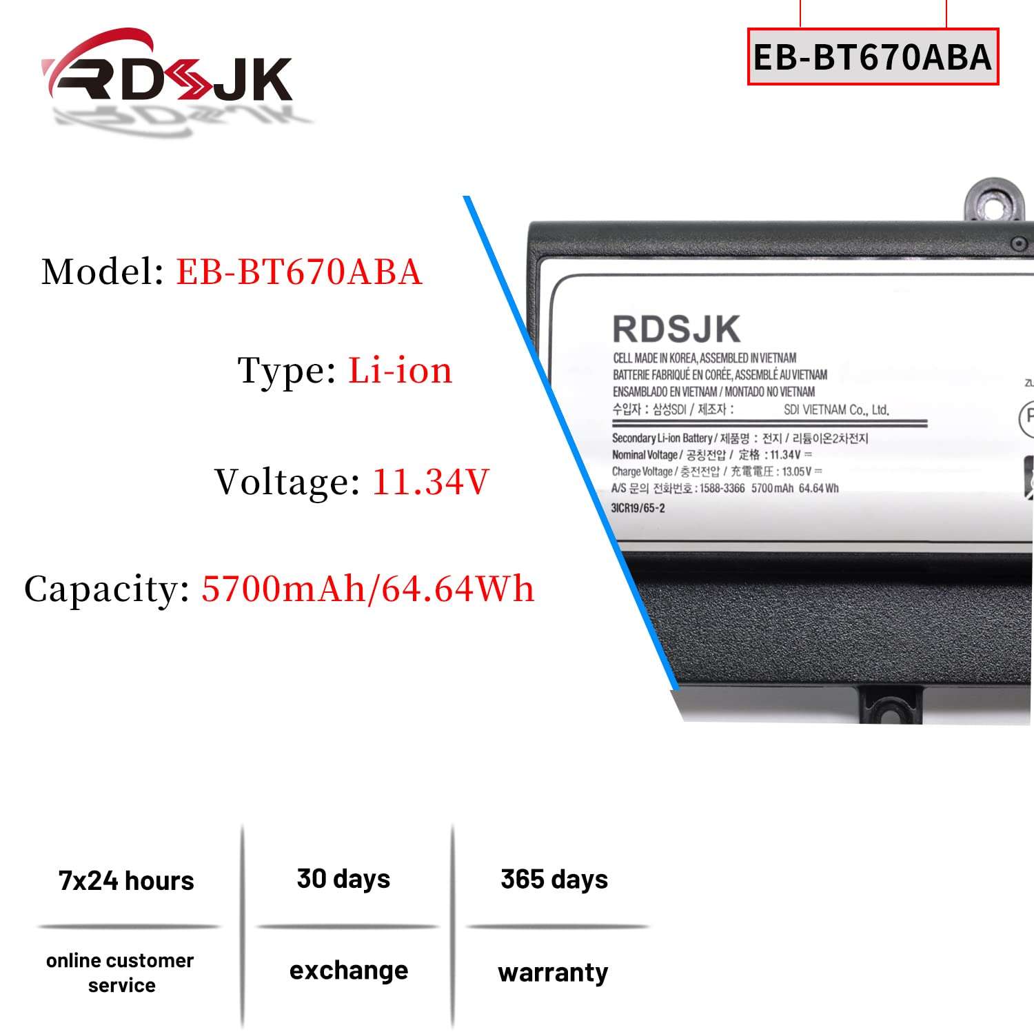 EB-BT670ABA EB-BT670ABE AA2HC15BS AA2GB07BS Laptop Battery for Samsung Galaxy View 18.4" SM-T670 SM-T677A Series AA2GB07B AA1G907KS AA1GA02BS AA2GC16BS AA2GB23BS AA2GA26BS AA2H305BS 11.34V 64.64Wh 2
