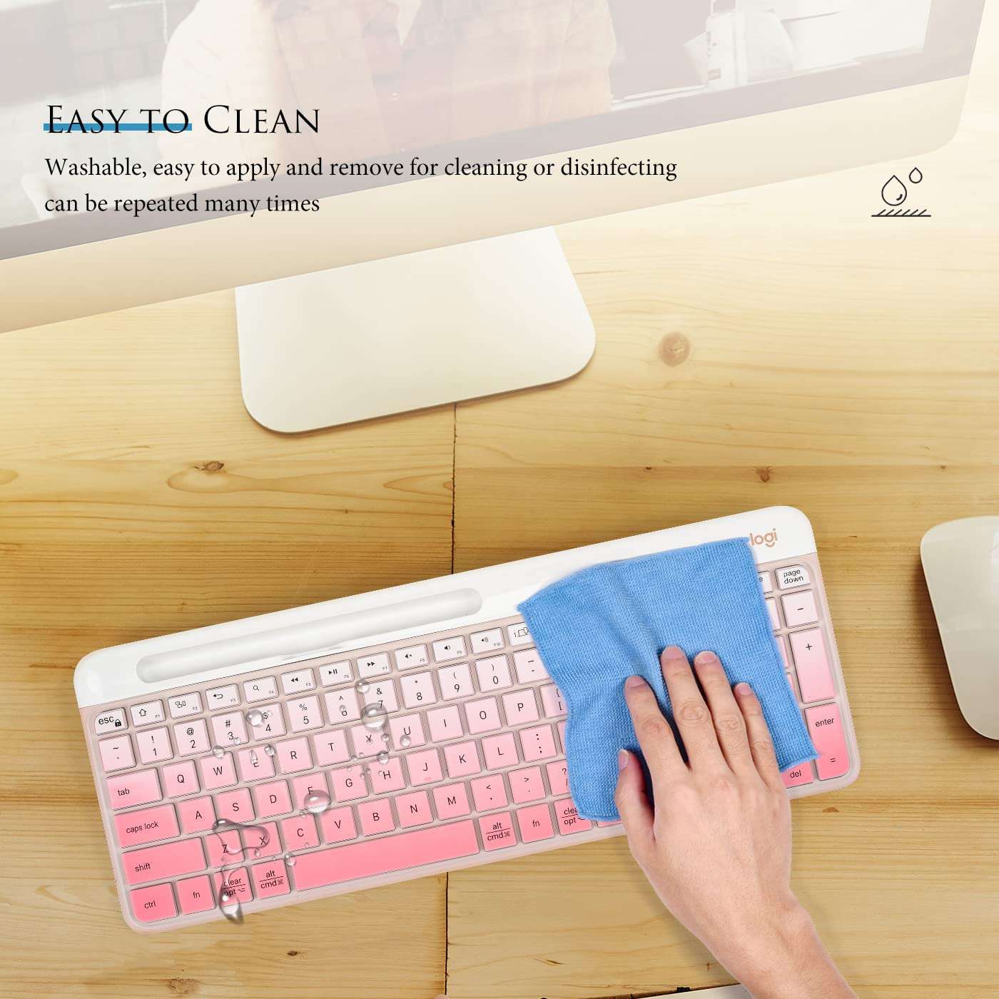 Keyboard Cover Compatible with Logitech K580 Multi-Device Slim Wireless Keyboard, Logitech K580 Full-Size Keyboard Skin Protective Accessories - Gradual Pink 6