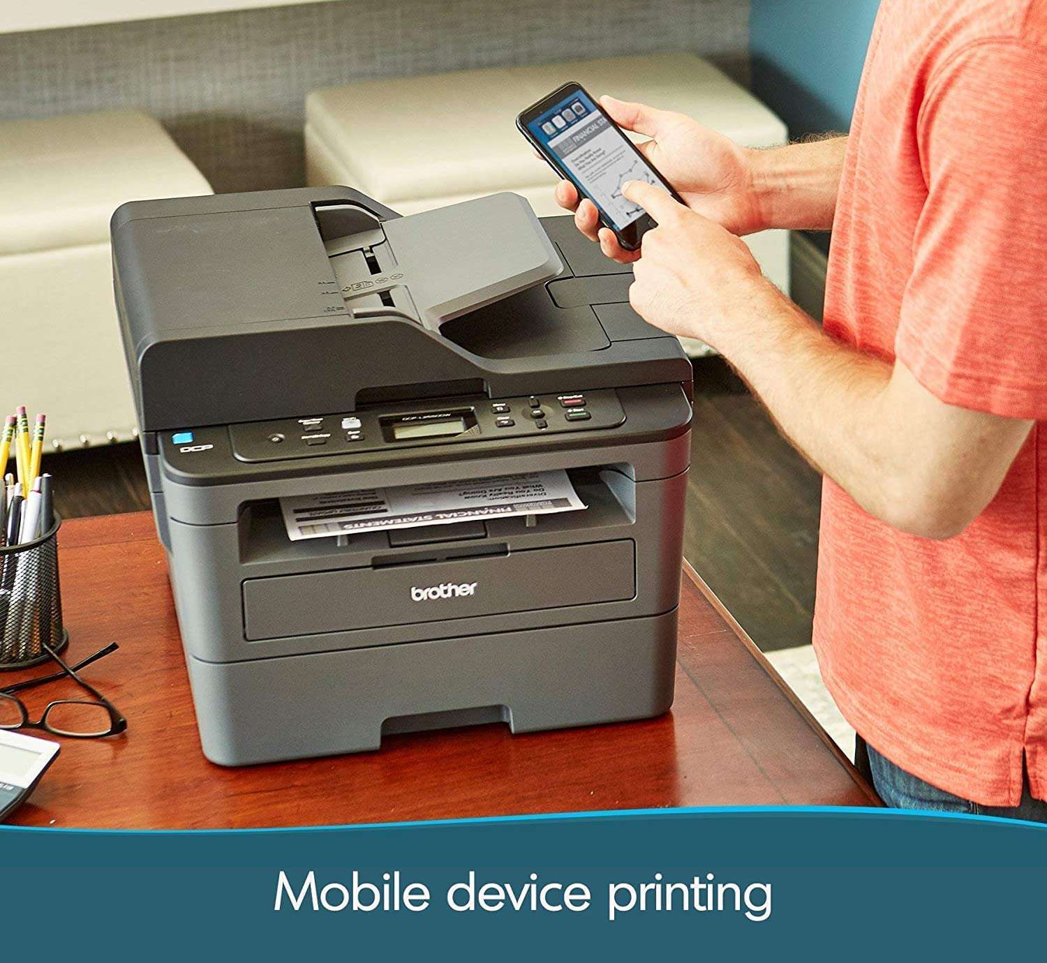 Brother DCP-L2550DW All-in-One Wireless Monochrome Laser Printer - Print Scan Copy - 2400 x 600 dpi, 36 ppm, 128MB Memory, 250-Sheet, 50-Sheet ADF, Auto 2-Sided Printing, Wulic Printer Cable 6