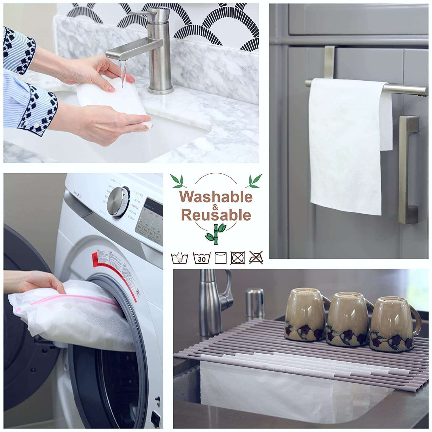 Sizi Kitchen Towel Roll Reusable Washable for Multipurpose Super Absorbent, Dish Towels, Soft Touch Handy Wipes, Alternative - Eco Friendly (Packof1,Zig Zag Blue) 4