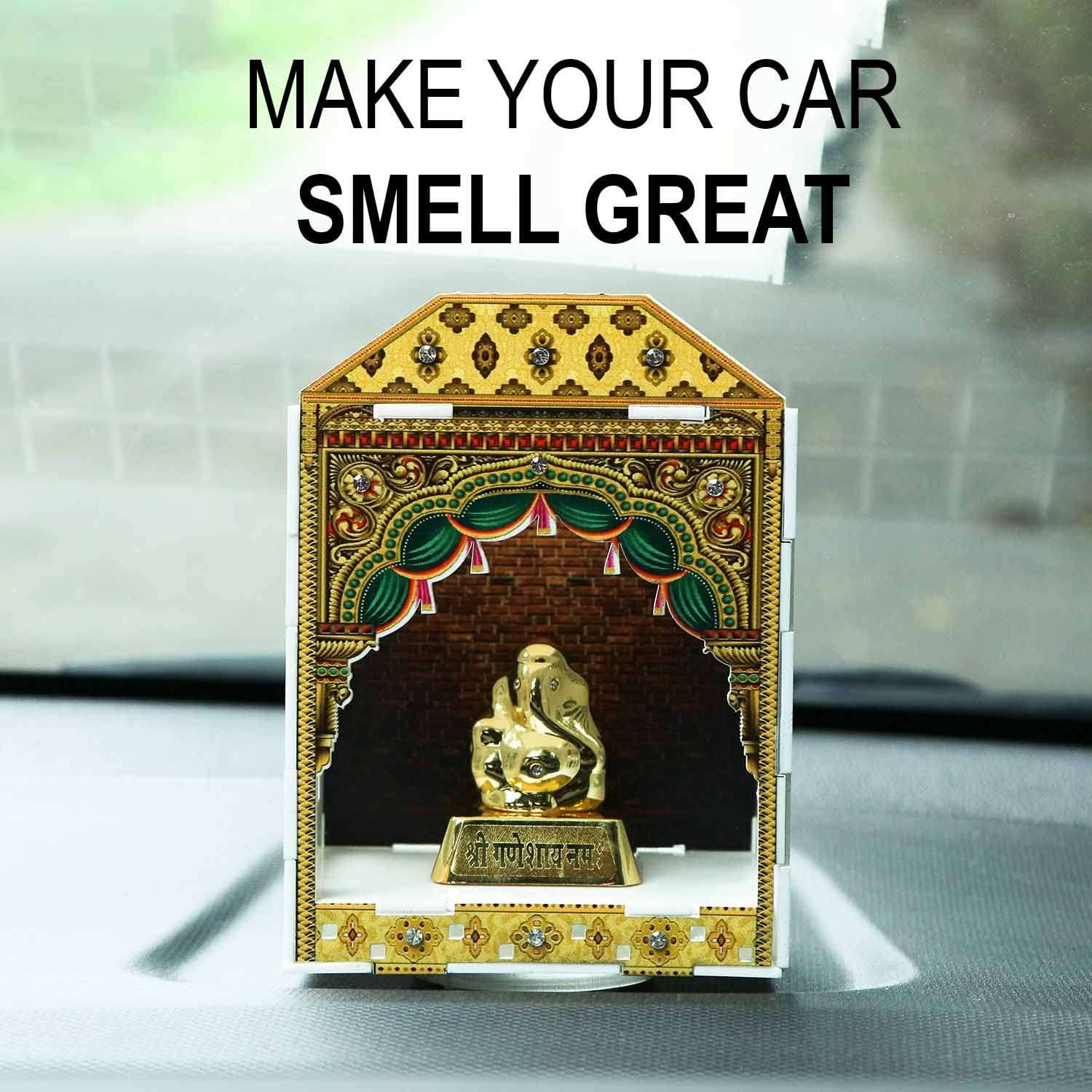 VPLLEX Car Temple for Dashboard | Temple with Essential Oils | Religious Gift | Wooden Temple | Mandir | Fragrances with Temple | Car Showpiece | Car Interior Decoration (Printed_Sandalwood) 4