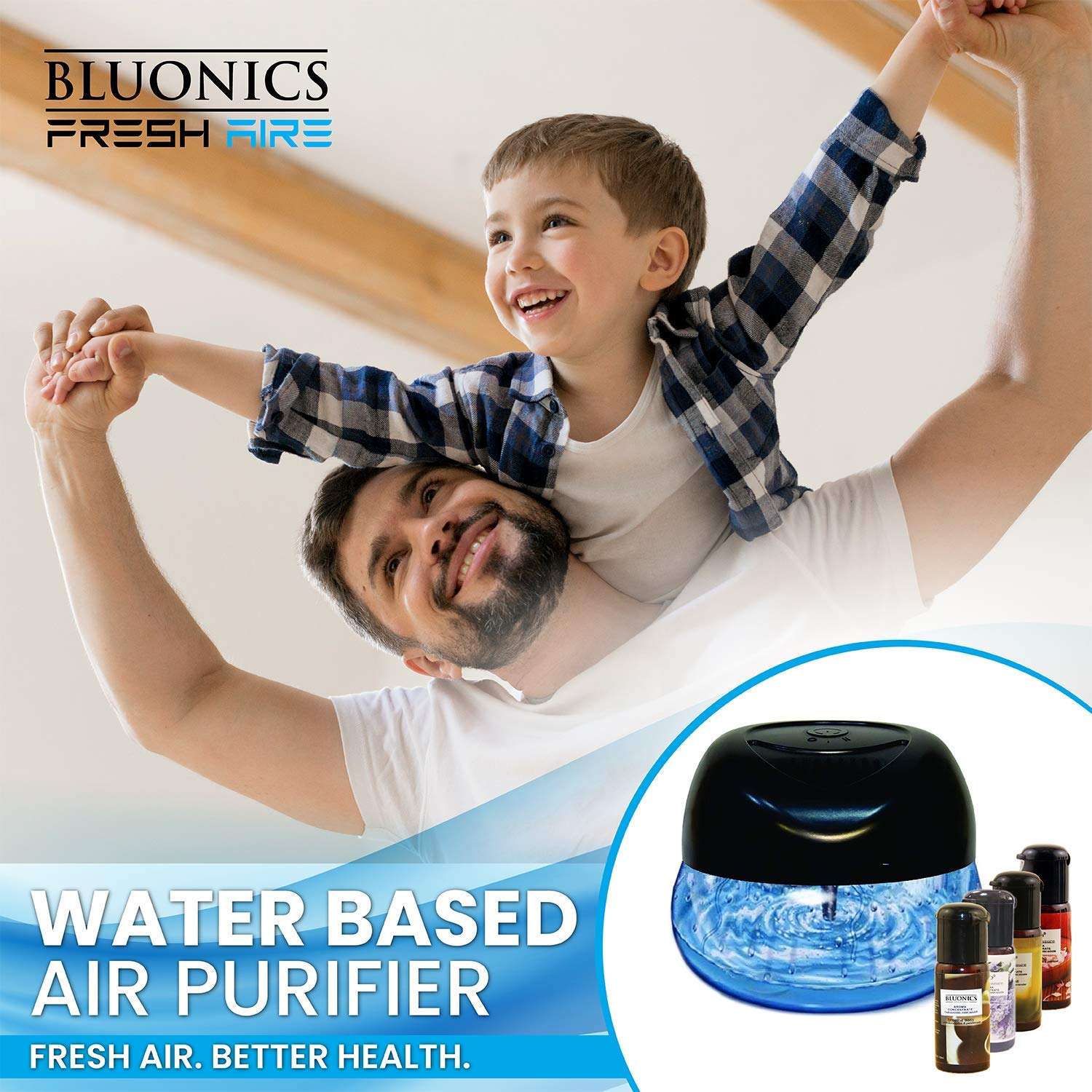 Bluonics Fresh Aire 2-Pack Water Air Purifier with a bottle of Lavender Fragrance, LED Changing Colors & White Noise. Use Scented Fragrance or Essential Oil Concentrate for Aroma Scents - Filterless 4