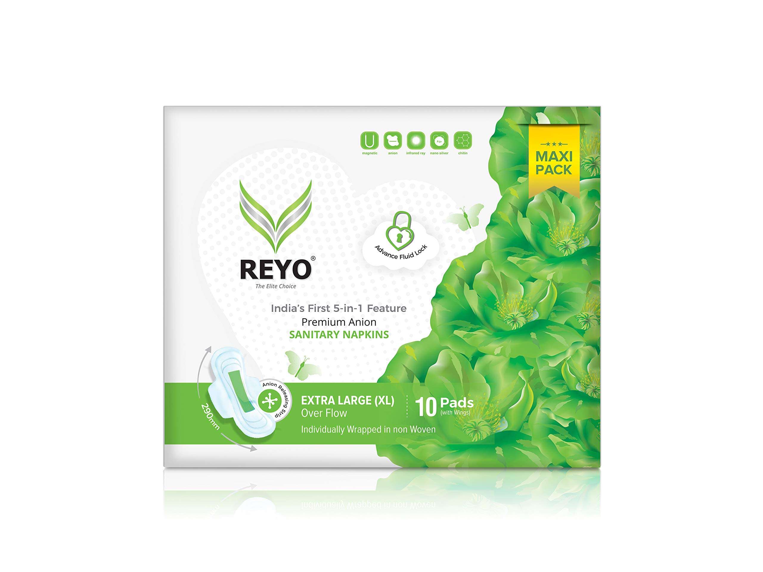 Reyo anion sanitary napkins - Maxi (290mm) - 10 Pieces/Pack - Pack of 02 1
