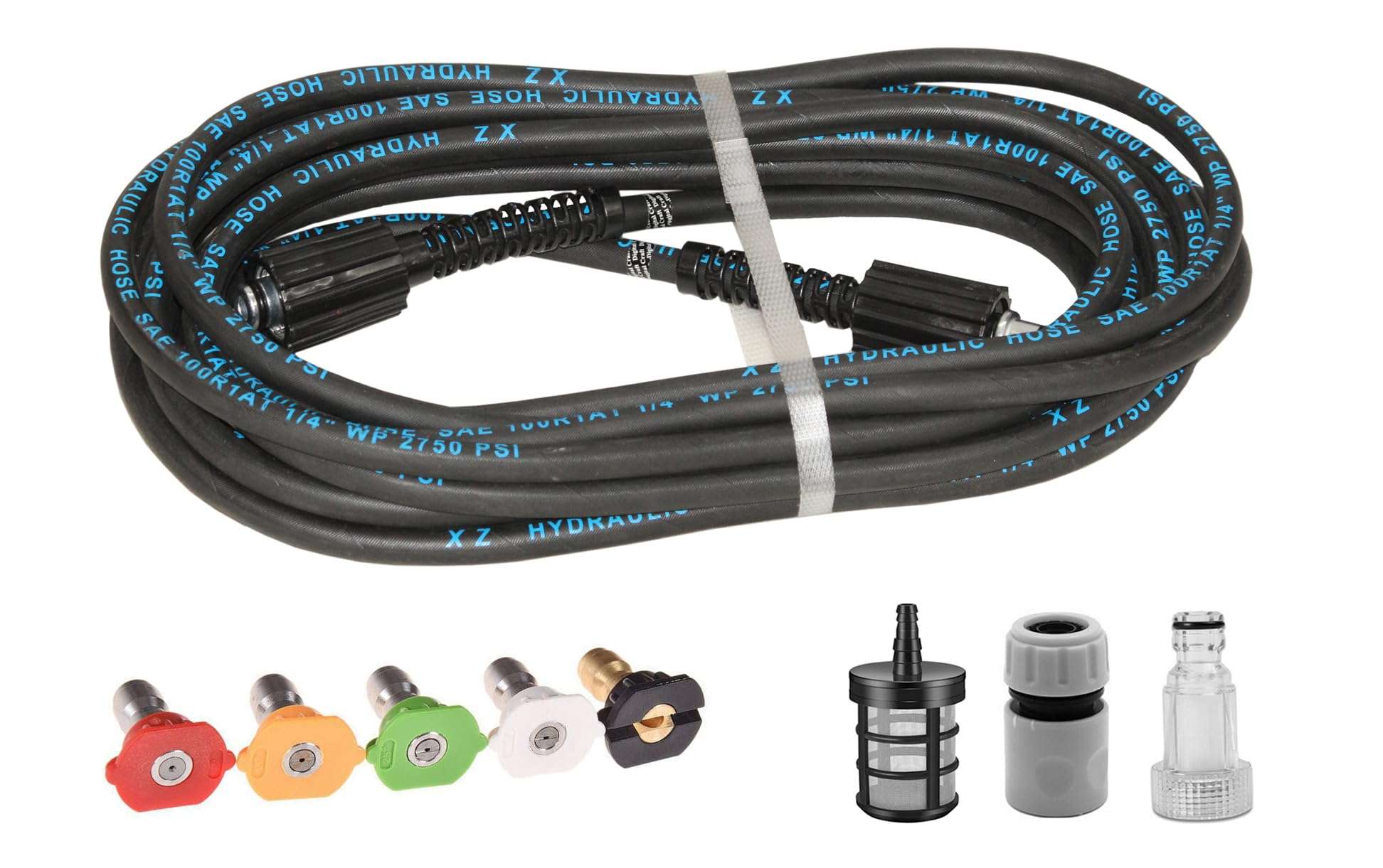 Digital Craft Hydraulic Pressure Washer Hose Pipe 2750PSI, M22*1.5 * 14mm High Pressure Washer Hose Spray Water Hydraulic Pressure Washer Pipe 8MTR,5Pc Nozzel Set,3Pc Filter Connector, 1