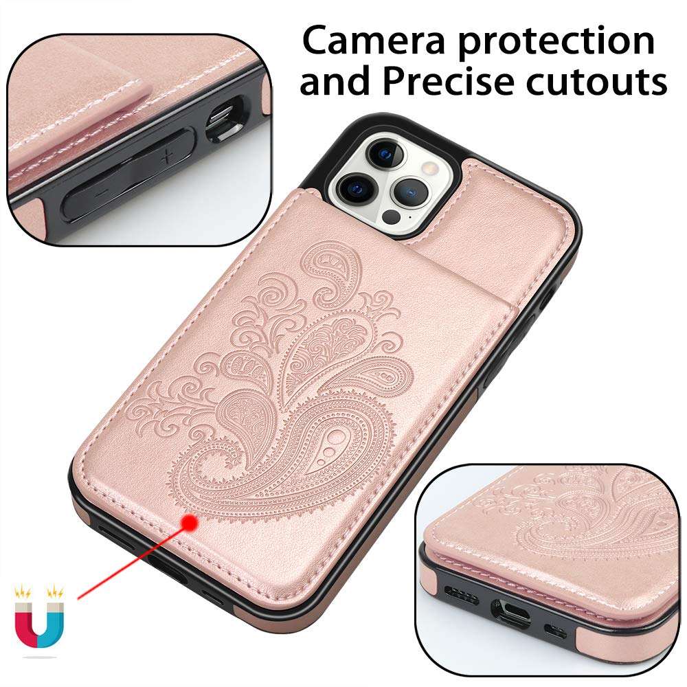 SiZiYNan Compatible with iPhone 12 Pro Max Case 2020 6.7 Inches Embossed Series PU Leather Wallet Case for Women Girls with Card Holders Phone Cases, Red 5