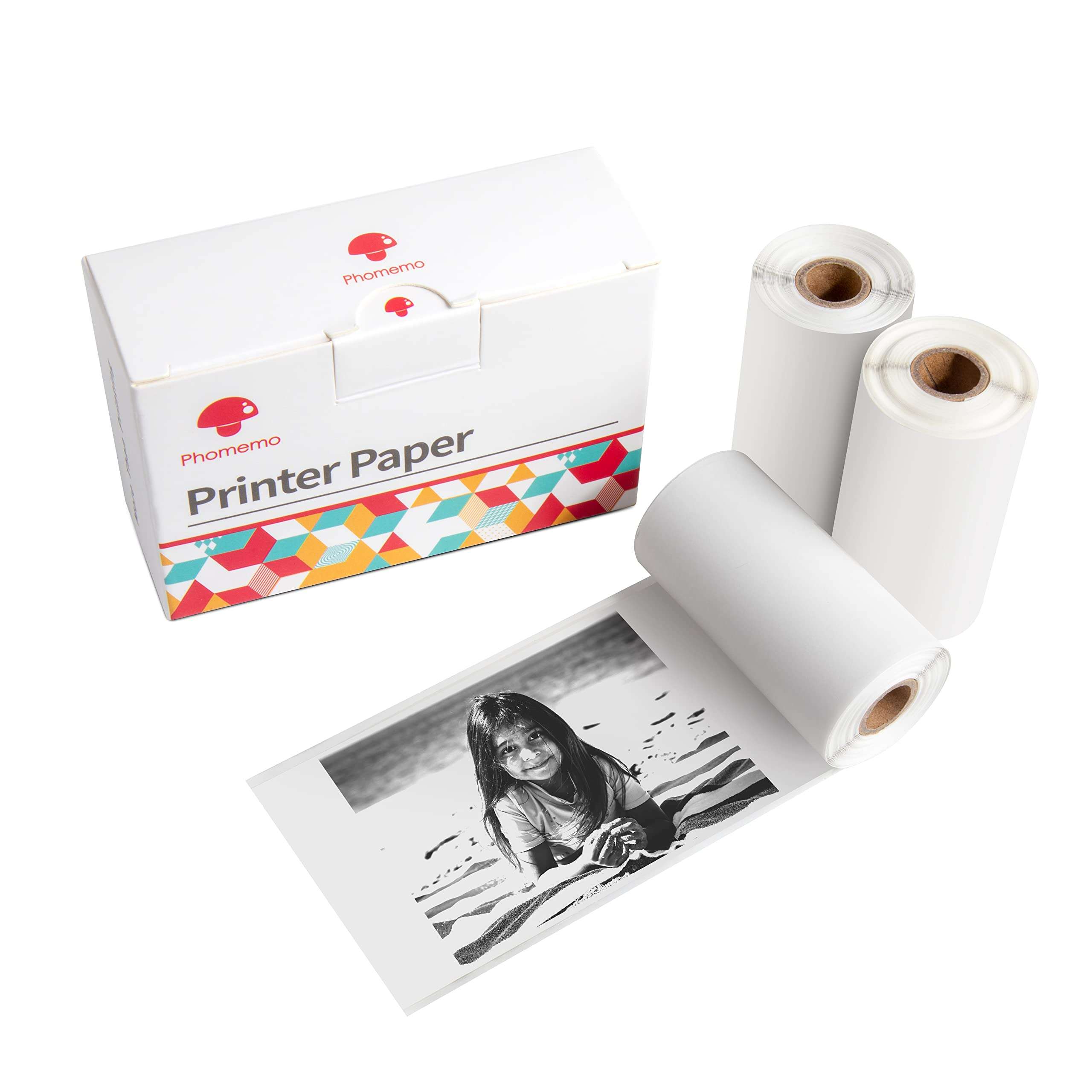 Phomemo M02 Mini Printer Paper, White Self-Adhesive Sticker Paper for M02/M02 Pro/M02S/M03 Bluetooth Pocket Mobile Printer, Black on White, 50mm x 3.5m, 3-Rolls 1