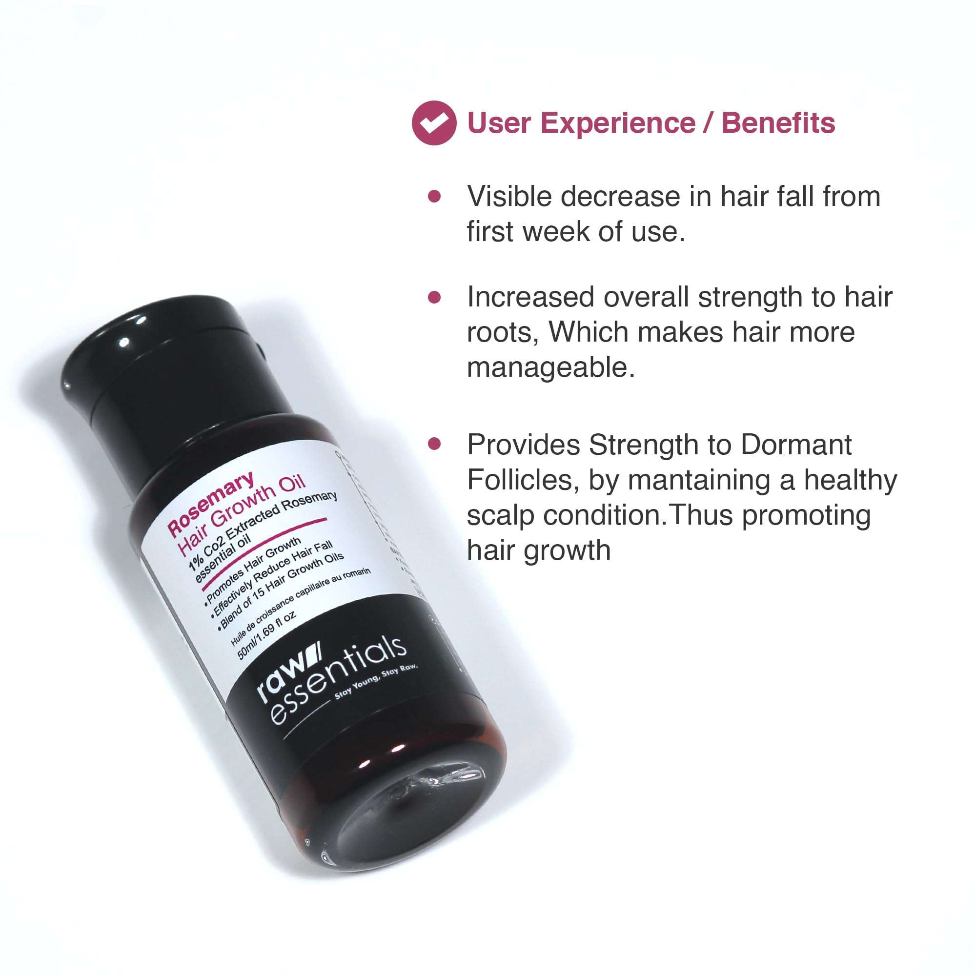 Raw Essentials Rosemary Hair Oil 50ml, Highest Grade Natural Rosemary Oil for Hair Growth, Nourishes and Strengthen Hair & Scalp, Boost Volume, Shine & Thickness. 3