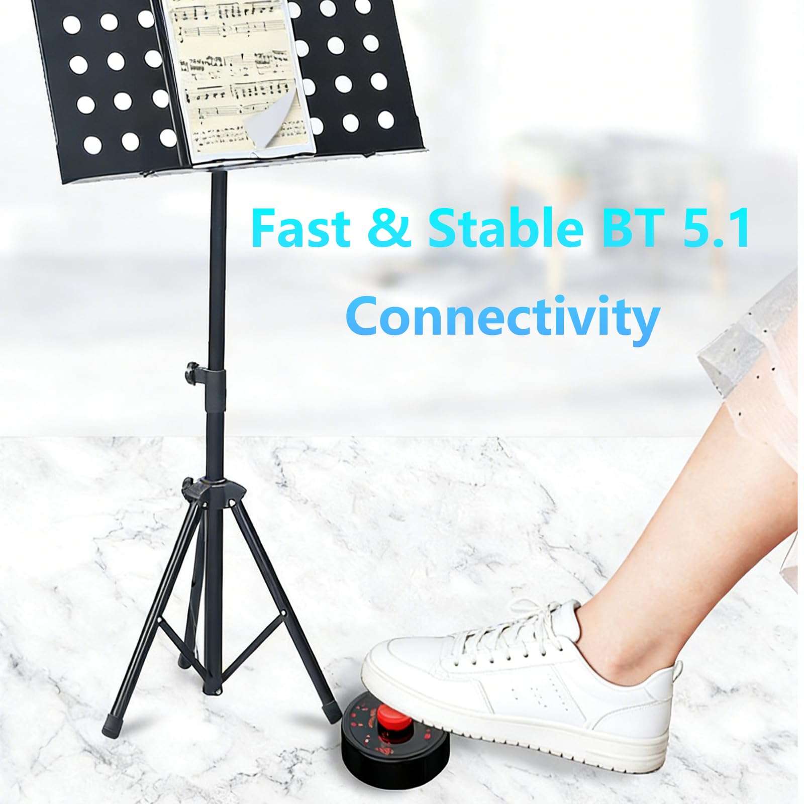 Wireless Page Turner Pedal, Bluetooth Page Turner, Portable Smart Bluetooth Music Foot Pedal, Hand Free Sheet Music Reading Page Turns for iPad Tablet Android IOS Phones Music Scores E-books PPT 6