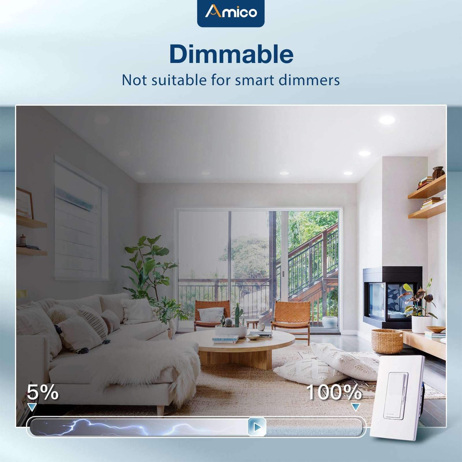 Amico 5/6 Inch LED Can Recessed Lighting, Dimmable, 32 Pack Baffle Trim, 5CCT 2700K/3000K/4000K/5000K/6000K Selectable, Retrofit Installation 5