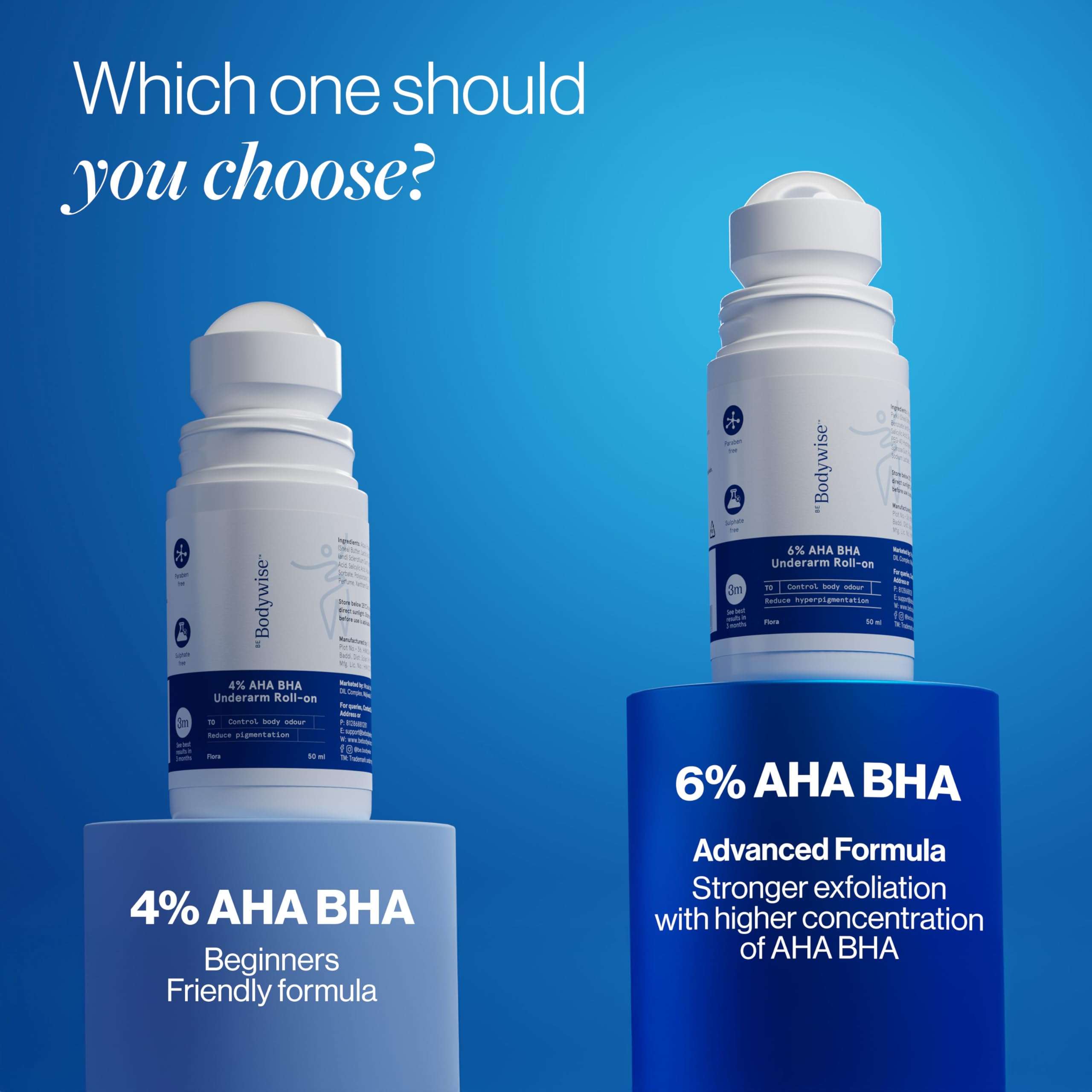 Be Bodywise 6% AHA BHA Underarm Roll-on Deodorant, Flora Fragrance,1% Mandelic,4% Lactic,1% Salicylic & Kojic Acid, Reduces Body Odor & Pigmentation for Even tone Skin, Alcohol & Aluminum Free, 100ml 3