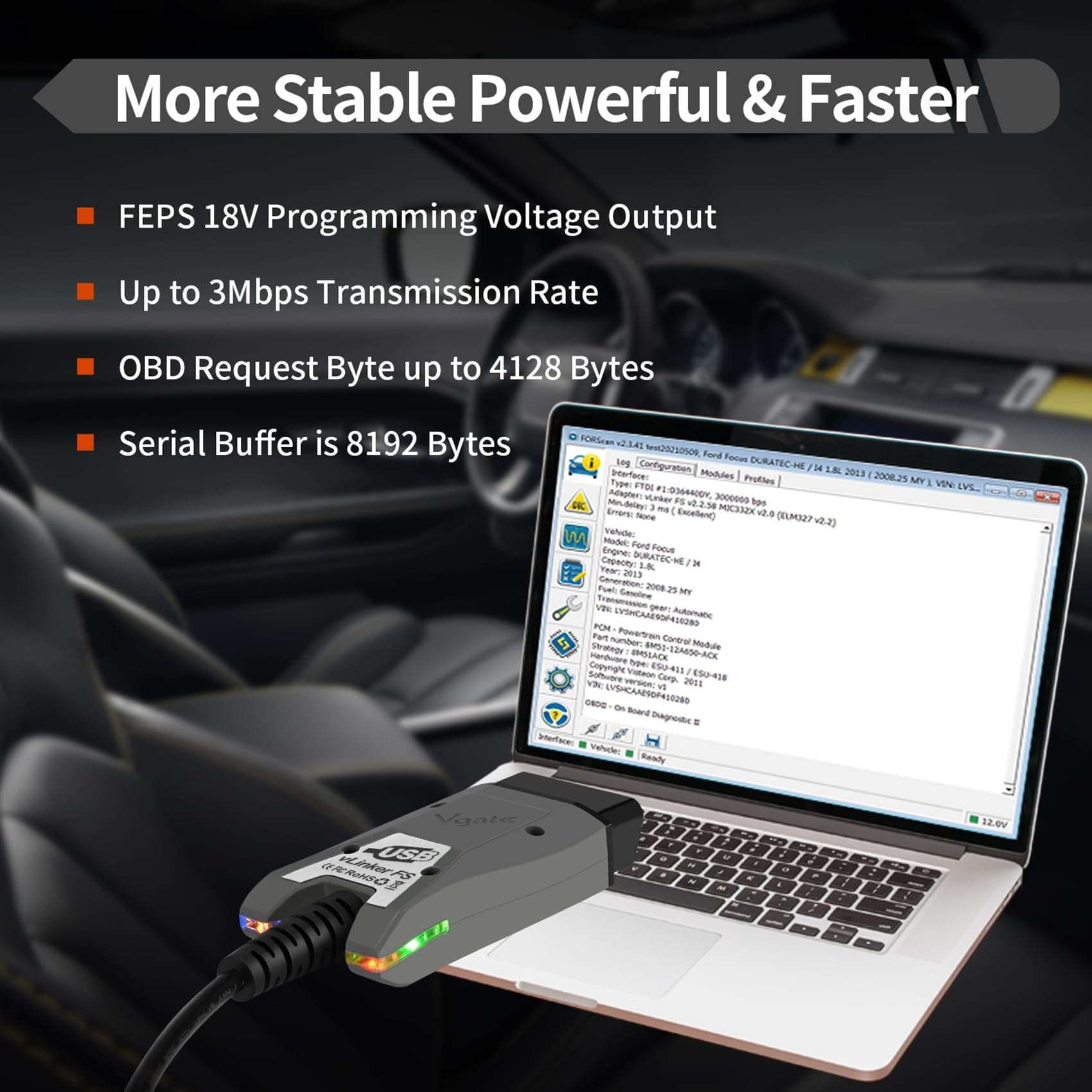 vLinker vLinker FS USB OBD2 Adapter Diagnostic Tool for FORScan HS/MS-CAN Car Auto Switch, ECU Programming & Modification, Hacker-Proof, Unlock Advanced and Hidden Functions 4