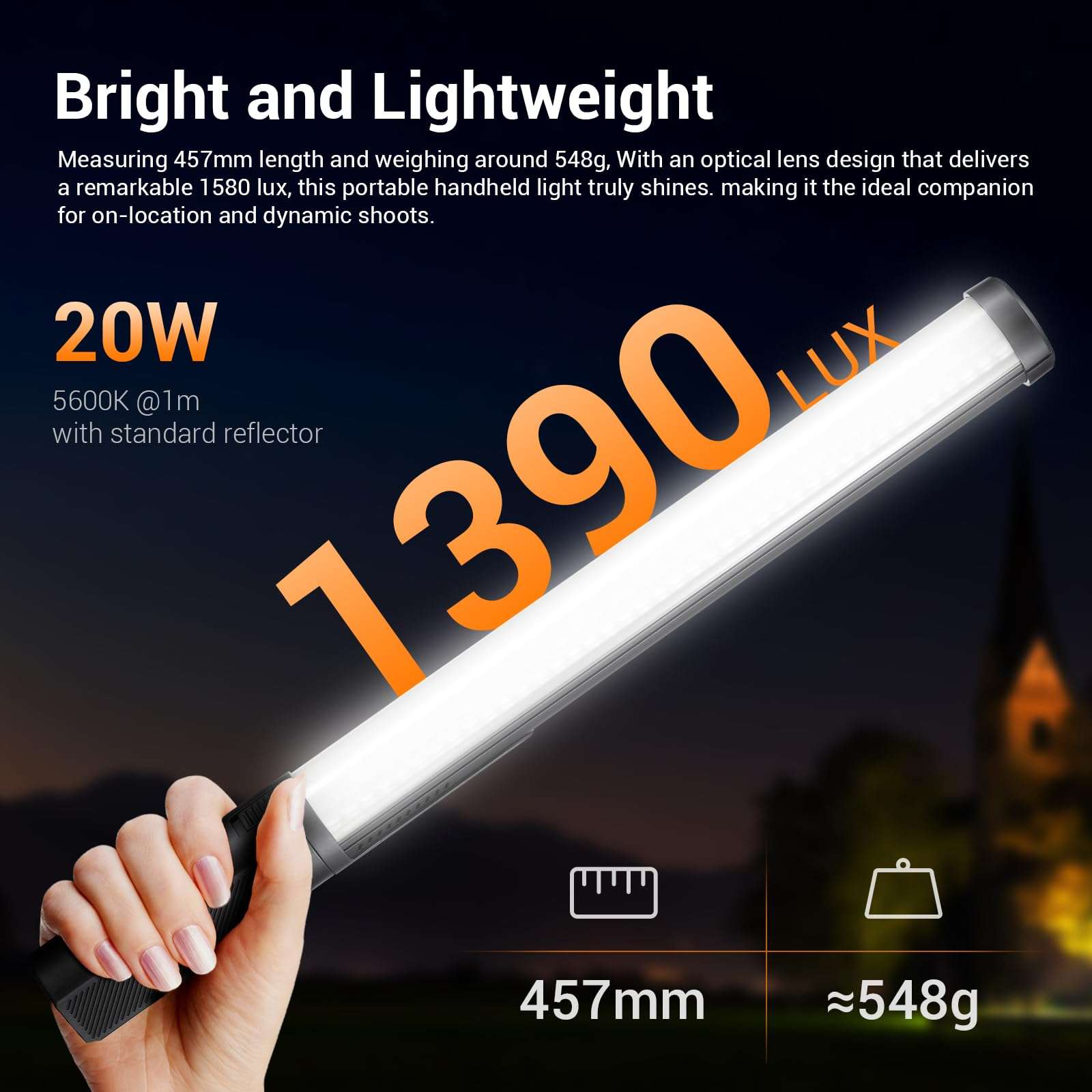 Godox LC500 Mini LED Light Stick Lighting, Bi-Color 2500K-8500K Adjustable, CRI 95 TLCI 96 Accurate Color, 11 FX Lighting Effects, Handheld Fill Light Photography, 0-100% Dimmable Support APP Control 4