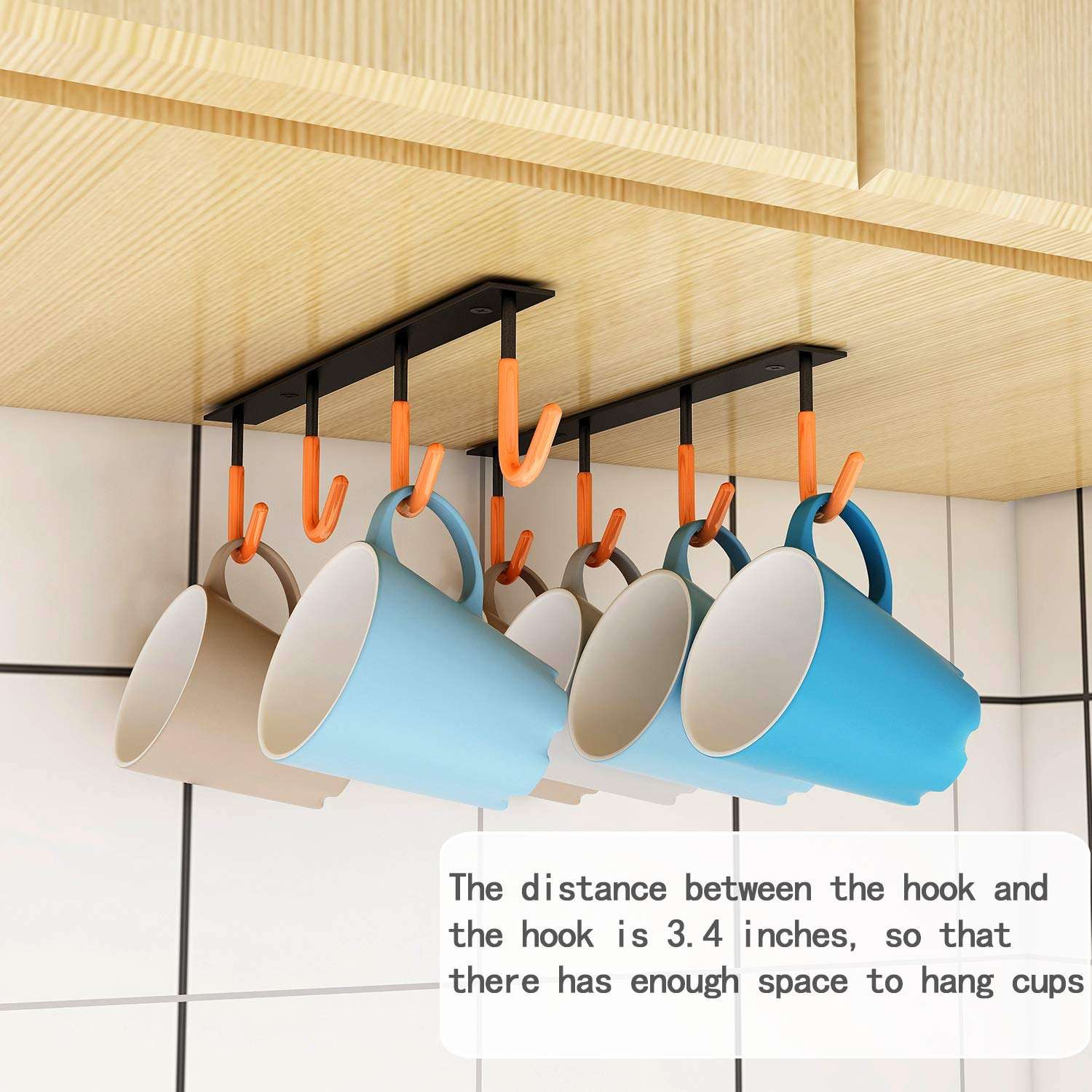 XIGOO Coffee Mug Holder Under Cabinet - Multi-Function Kitchen Cabinet 2pcs × 4 Hooks, Heavy Duty Hangers for Hanging Mug Cup,Teapots, Utensils 2