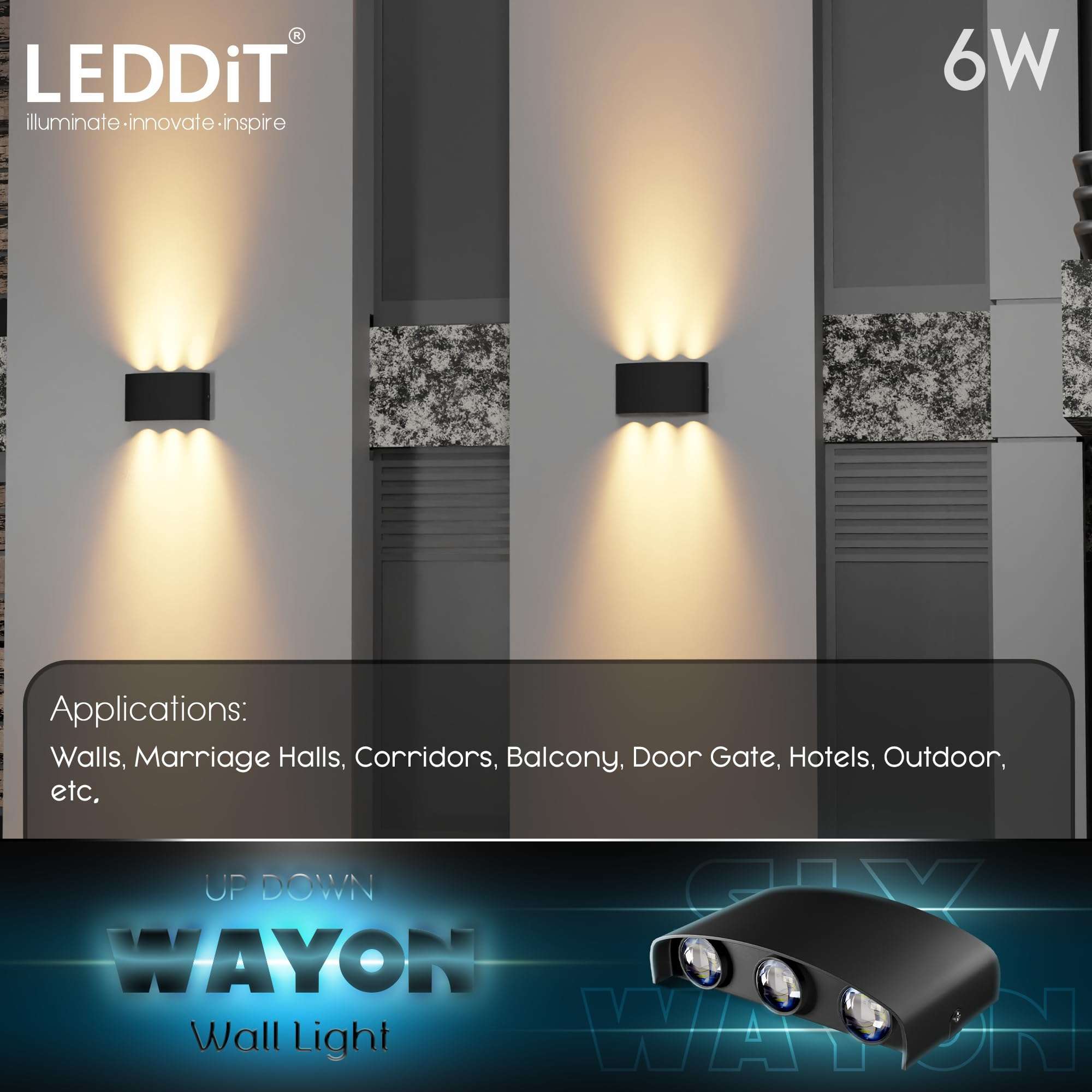 LEDDiT 6-Watt U-Shape Up Down Outdoor LED Wall Light with IP65 Grade Waterproof Body, Warm White, Pack of 1 (with 2 Years Warranty) 5