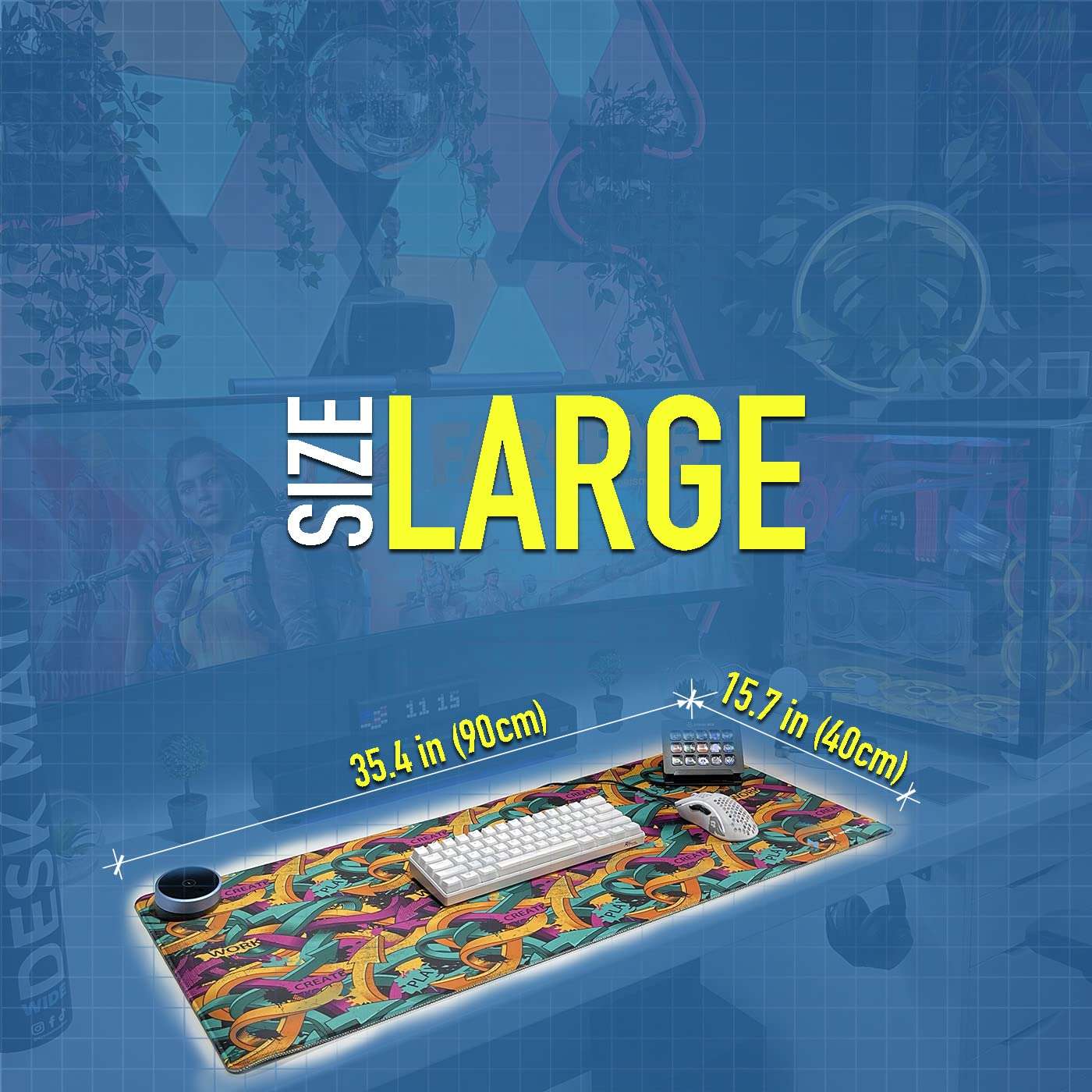 CREATE WORK PLAY Gaming Desk Mat – Outstanding Design, Better Mouse Accuracy and More Comfort – Neon Collection Desk Mats for Gaming (Twisted Arrows) 5