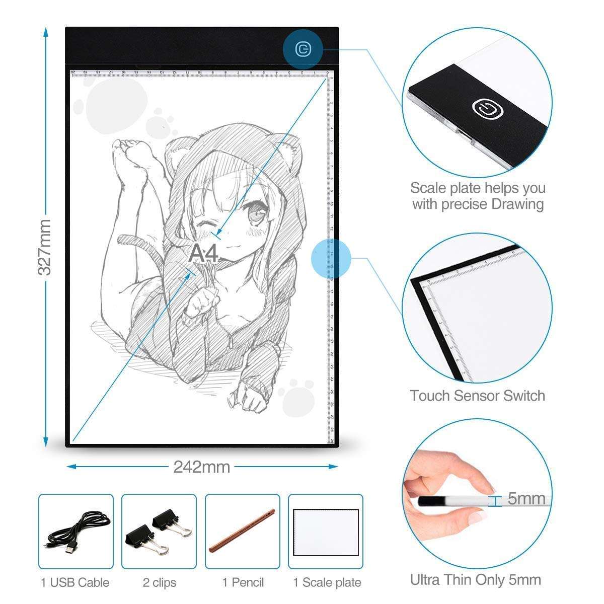 LED Tracing Light Box, KeepTpeeK A4 Light Box Light Table Light Panel Portable Light Pad Brightness Dimmable with USB Cable Paint Pad Great for Painting Sketching Animation Drawing 6