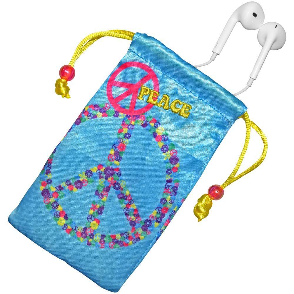 Amzer Universal Drawstring Bag Case Cover Pouch for Mobile Phone, MP3 Players, iPod, Electronics and Accessories - Retail Packaging - Peace Sign 3