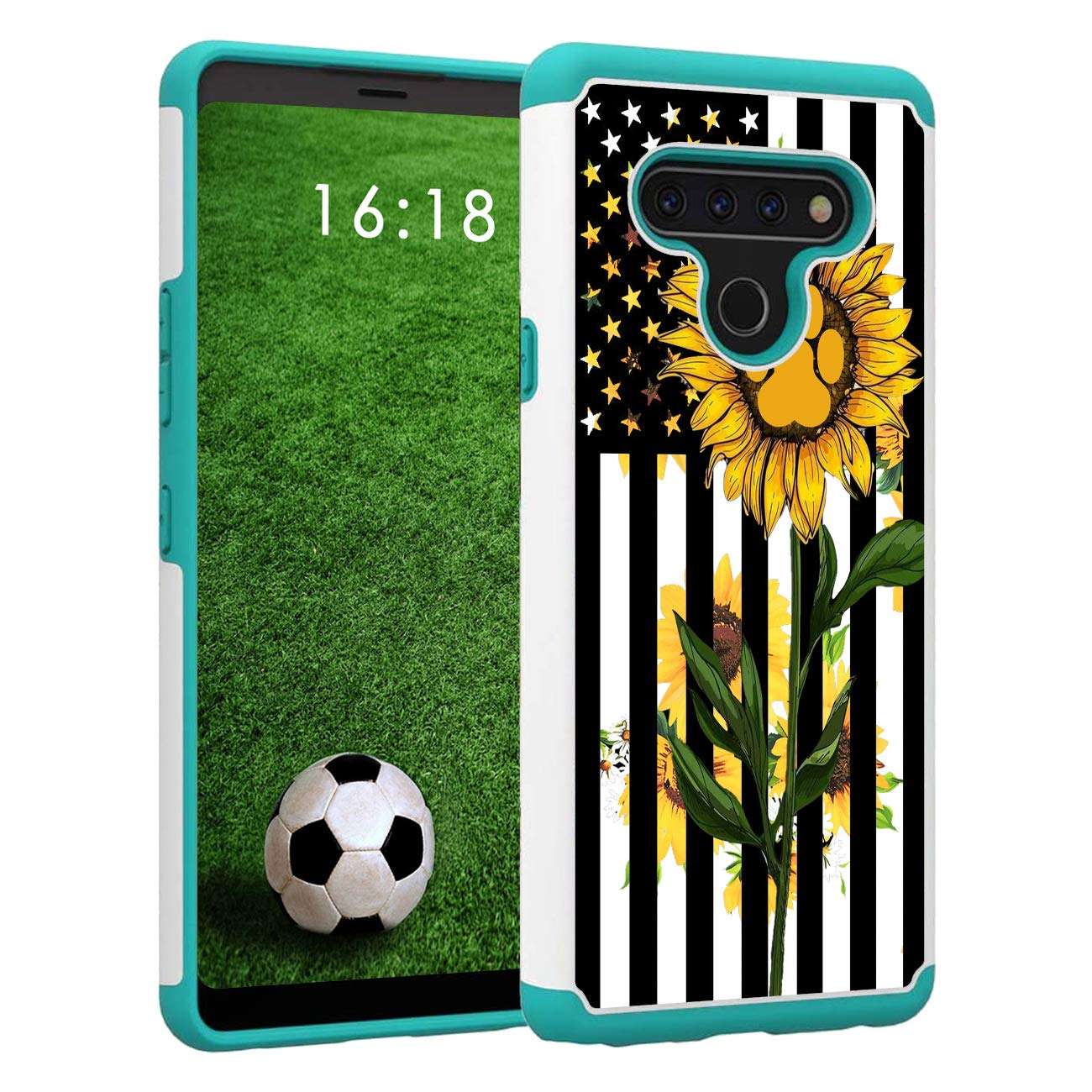 Phone Case for LG Stylo 6 Dual Layer Heavy Duty Silicone Cases for LG Stylo 6 LM-Q730 (2020) Slim Soft TPU Protective Cover,Sunflower Flag 1