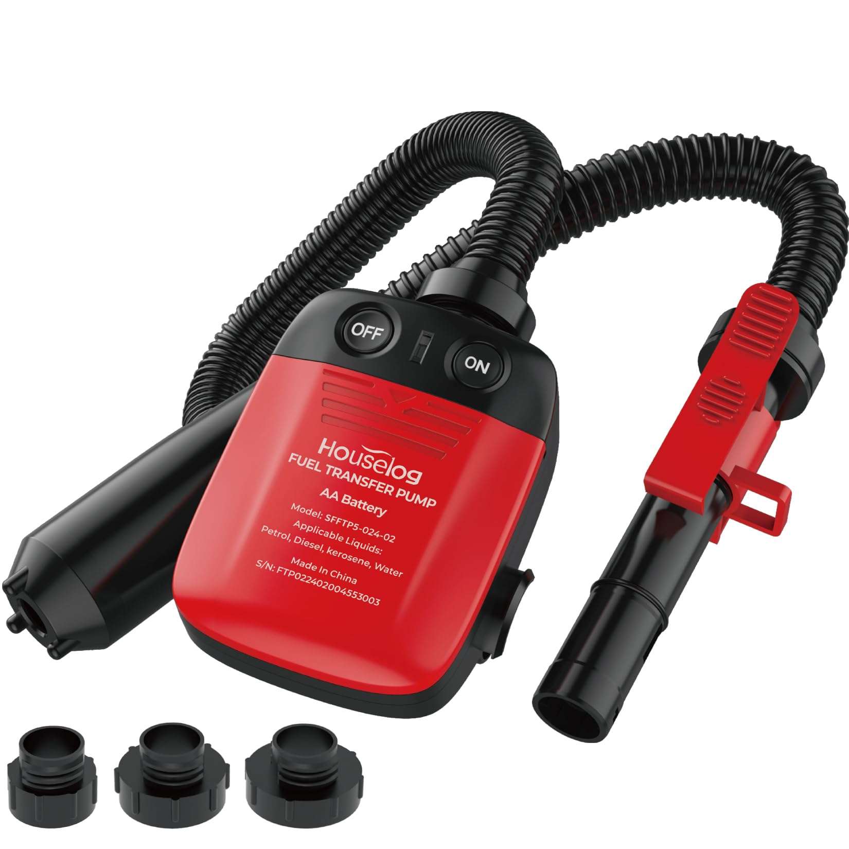 Automatic Fuel Transfer Pump with Auto-Stop Sensor(2.4 GPM),AA Battery Powered Portable Gasoline Diesel Pump with 3 Adapters for For Gasoline, Diesel, Kerosene Transfer(Batteries Not Included)