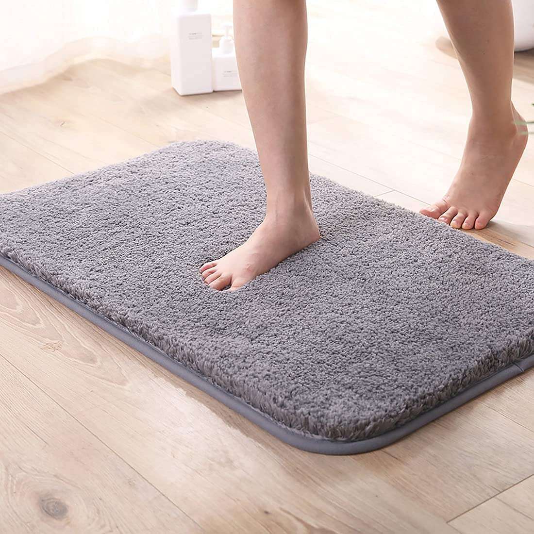 BSPS || Microfiber Striped Anti-Skid Bath Mat (Grey, Microfiber, 40*60 cm) Model NO. : Micro_Mat_25 5