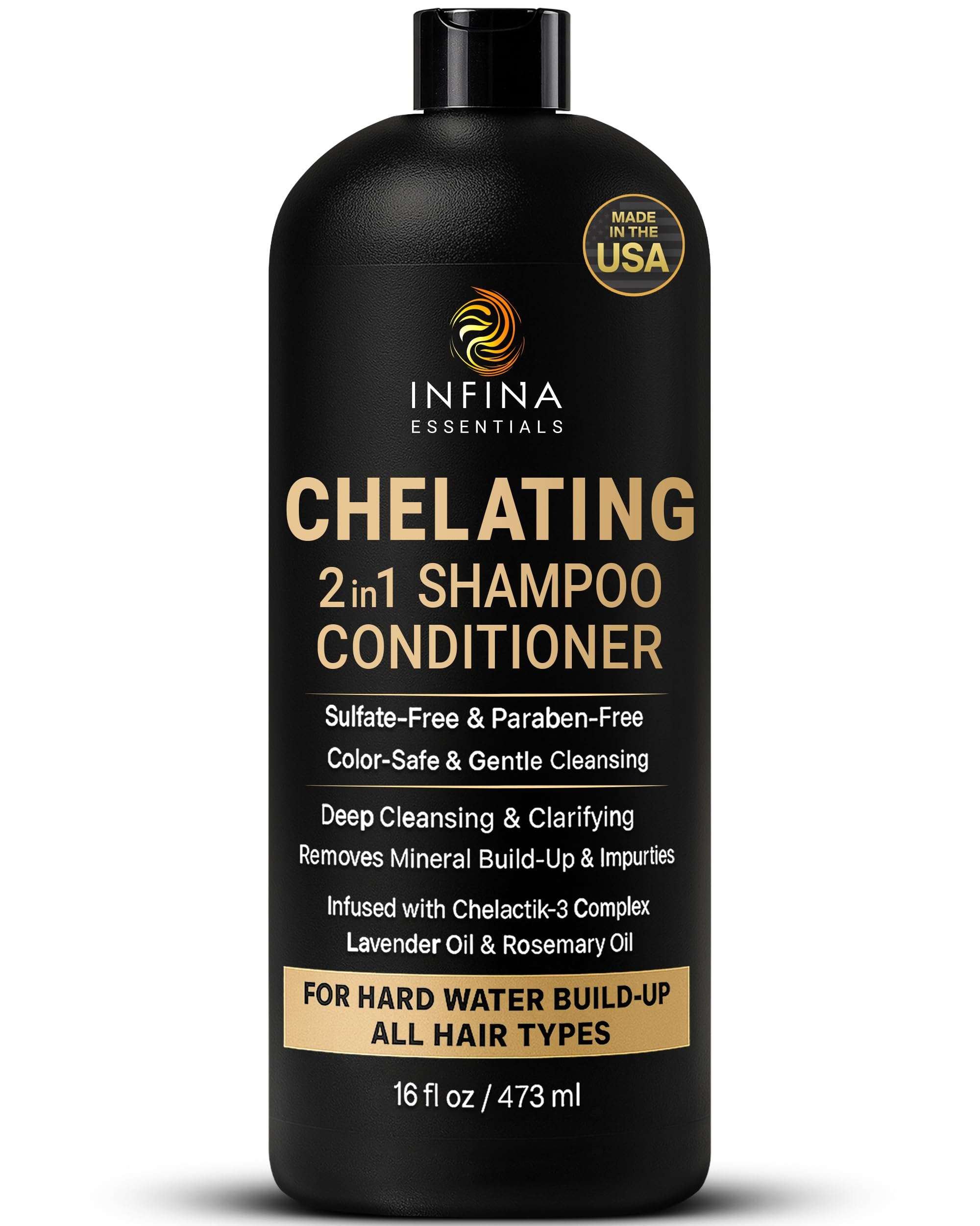 Hard Water Shampoo and Conditioner – 2-in-1 Chelating Cleanser for Buildup Removal, Soft & Shiny Hair – With Chelactik-3 Complex, Amodimethicone & Rosemary Oil – Sulfate-Free - Color Safe – 16 fl oz